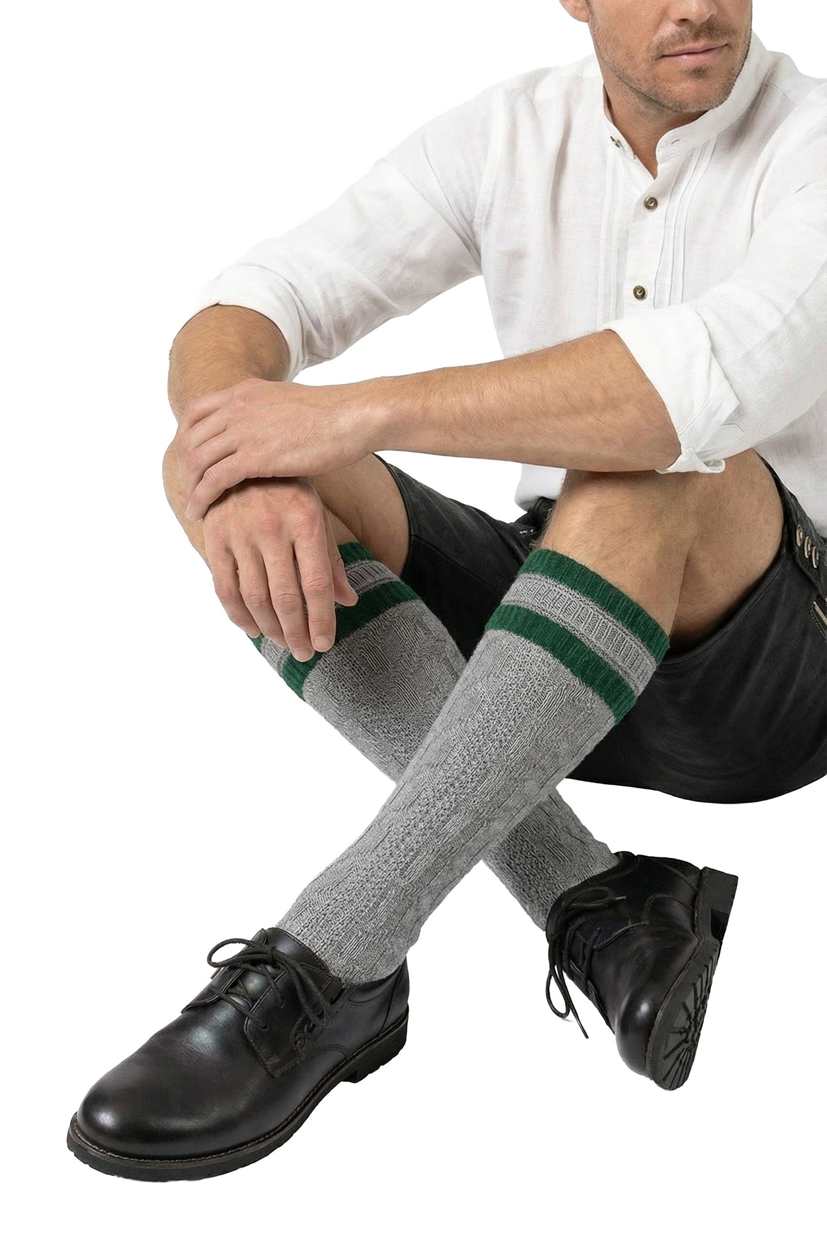 Moschen-Bayern Trachtensocken Trachtenstrumpf Herren Trachtenstrümpfe Trachtenkniestrumpf Grau aus weicher Woll-Mischung