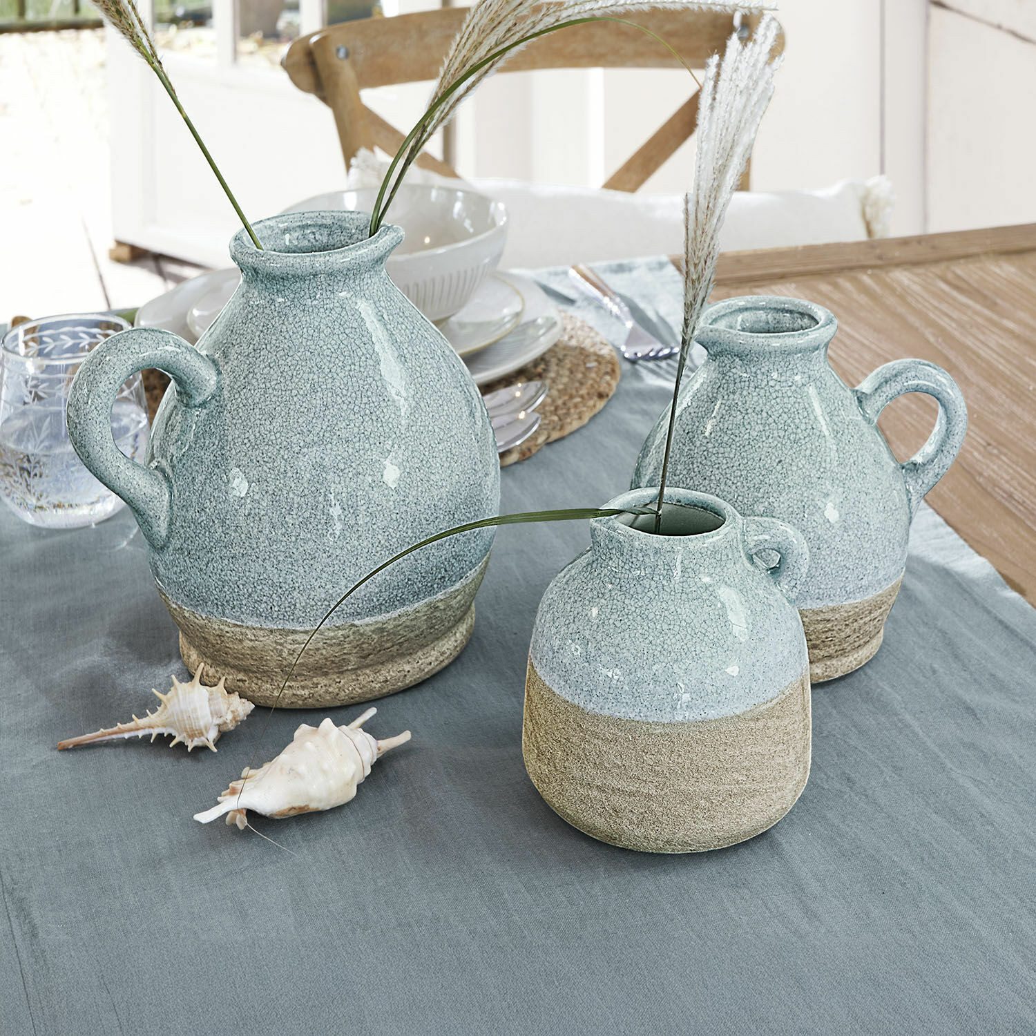 Mirabeau Übertopf Vase 3er Set Lezíria hellblau