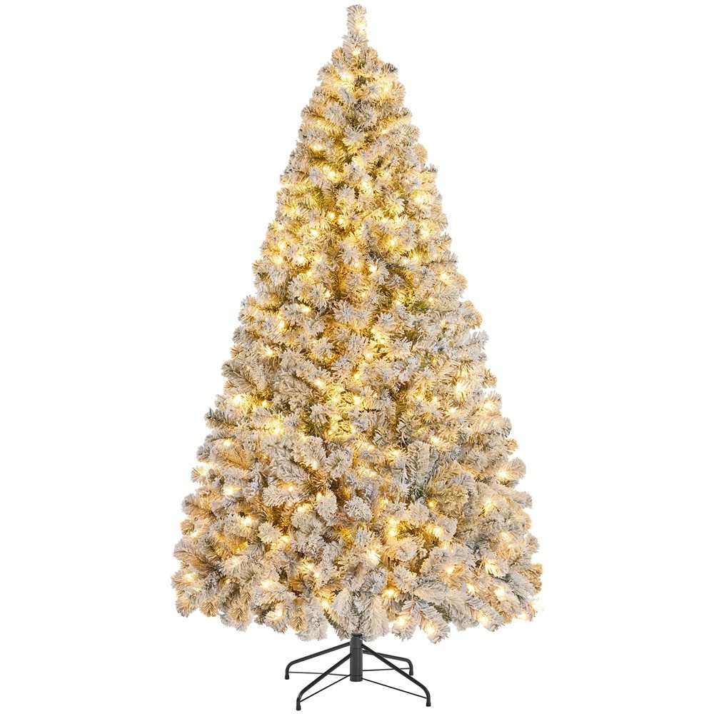 Yaheetech Künstlicher Weihnachtsbaum 183/213 cm H mit LED-Beleuchtung, Tannenbaum mit Schnee für Weihnachtsdekoration