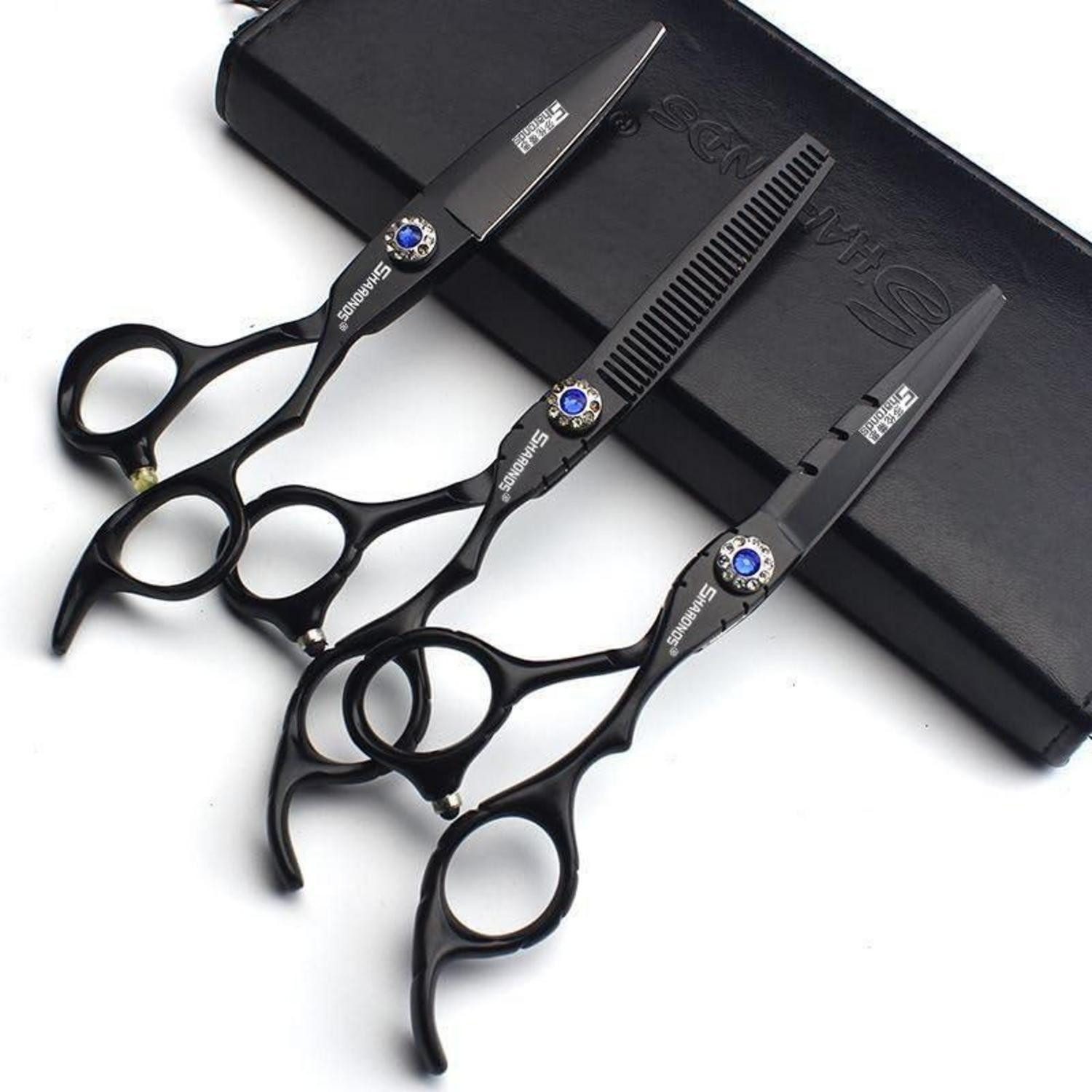 LuxusKollektion Haarschere Haarschneideschere Set Schwarz 6 Zoll 3-teilig