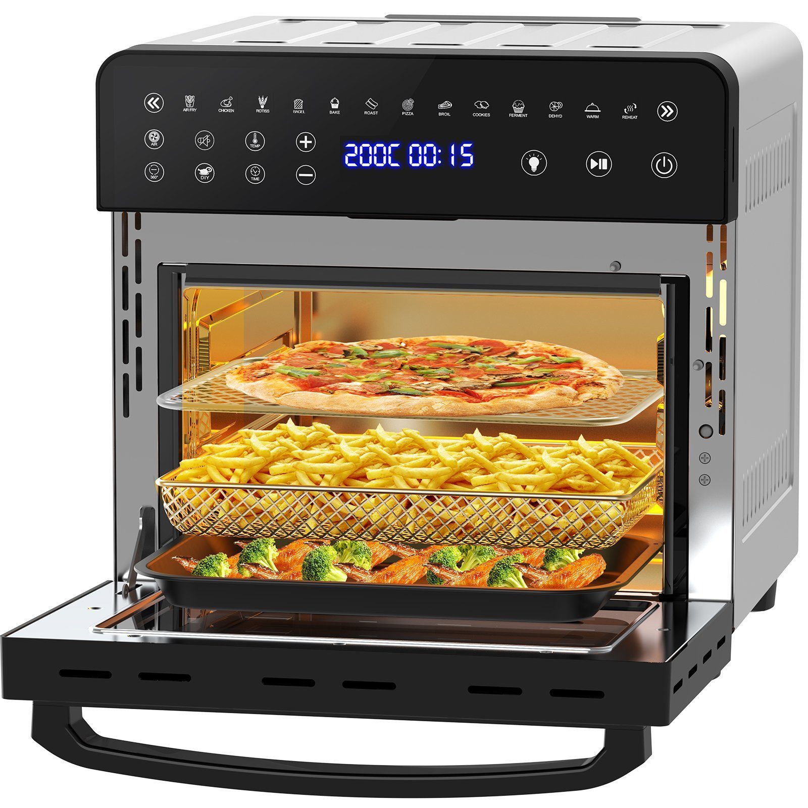 iceagle Heißluftfritteuse KDF-1502D Heißluftfritteuse 15L Mini Backofen Airfryer XXL, 2200,00 W, Dörrautomat & DIY Funktion 13 Kochprogramme Gesunde Friteuse ohne Öl