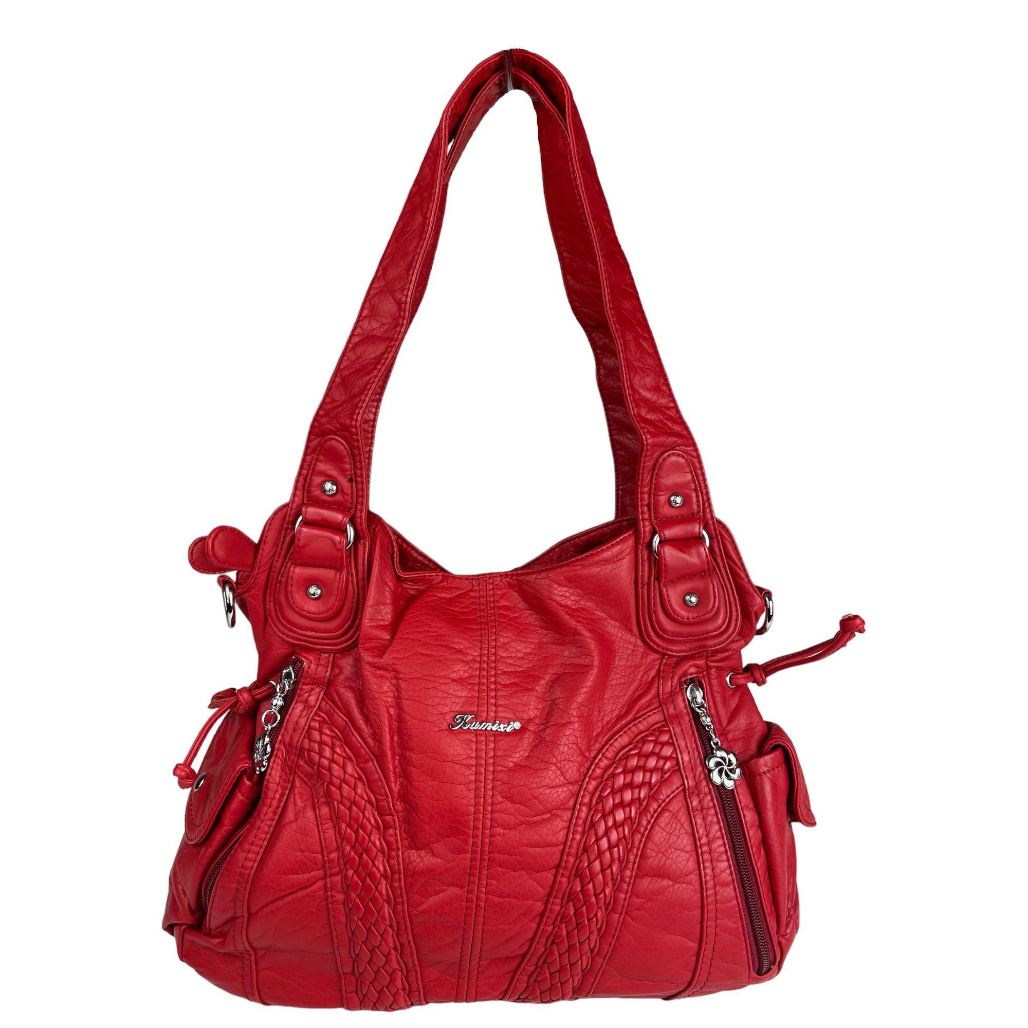 Taschen4life Schultertasche Damen Handtasche 1555-3, Schultertasche mit extra Trageriemen, Alltagstasche