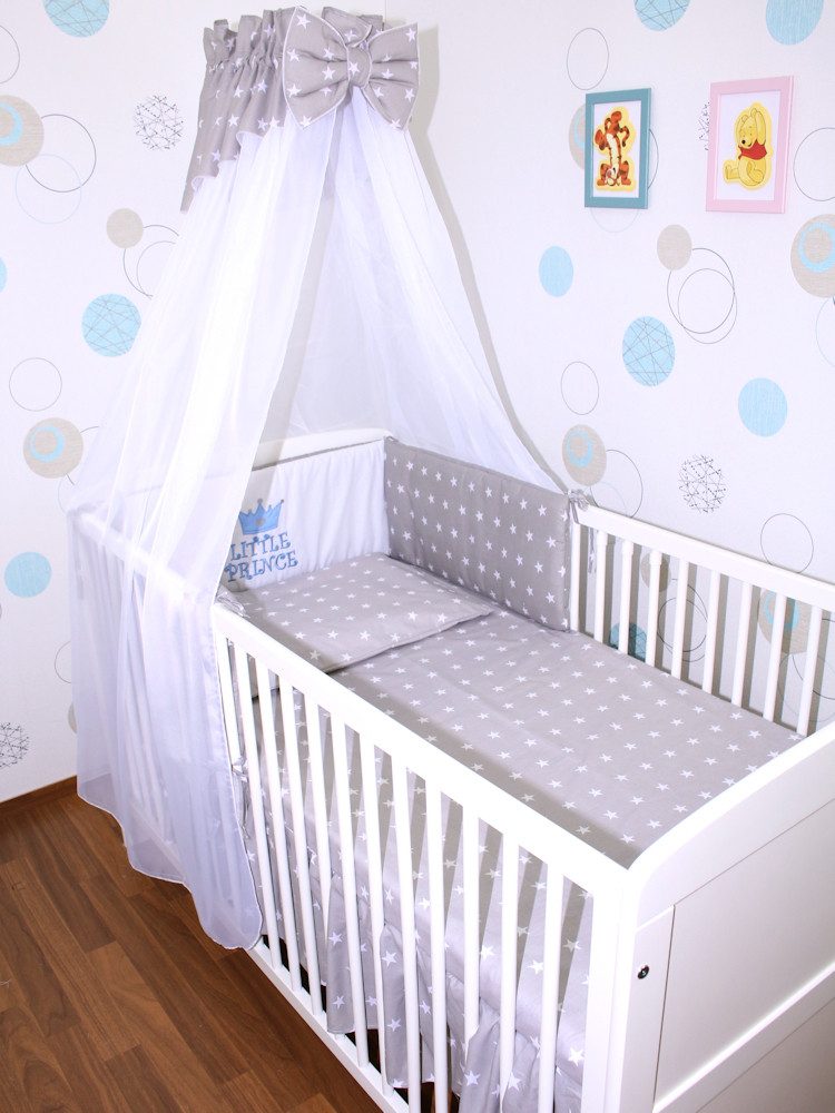 Primawela Babybettwäsche Baby Bettset -5-6 teiliges Set mit Chiffon Himmel Nestchen - Prince, 6 teilig