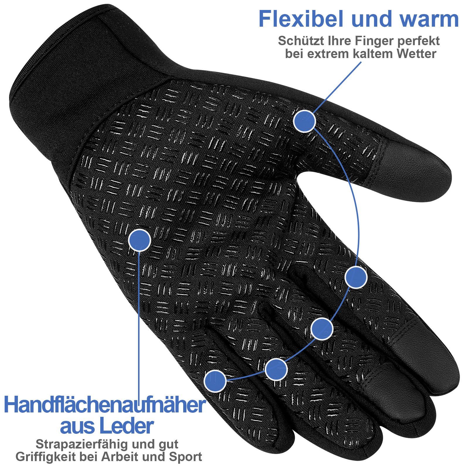 Touchscreen Anti-Rutsch Warm Damen Fleece Blau Herren Thermo Winter, Fleece BTTO Winddicht Laufhandschuhe Fleecehandschuhe Winterhandschuhe Handschuhe