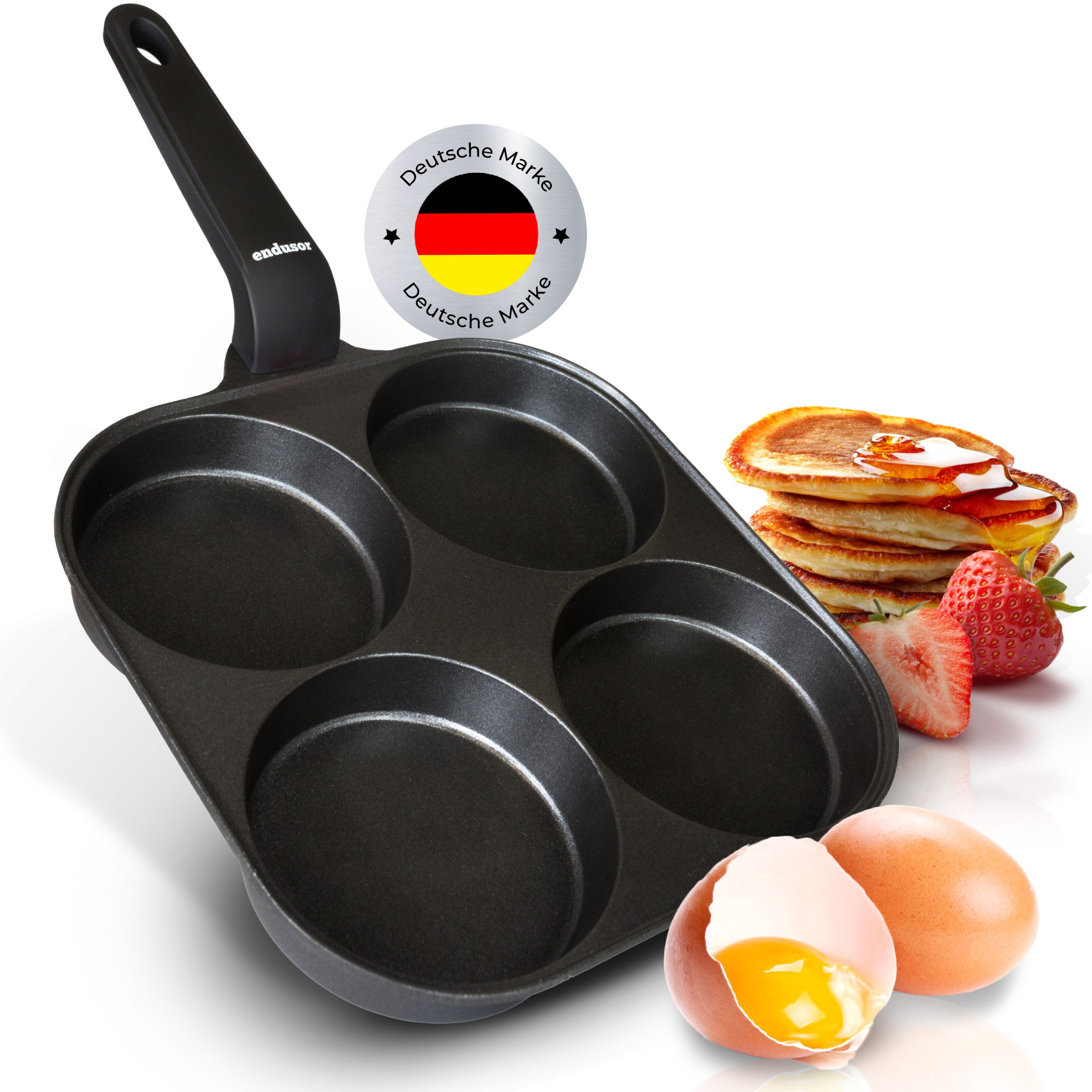 endusor Bratpfanne Spiegeleipfanne & Pancake Pfanne (21 cm), Aluminiumguss (Alle Herdarten auch Induktion), Antihaft-Beschichtung, Eisenkernboden, für Spiegelei Pancakes & Mehr