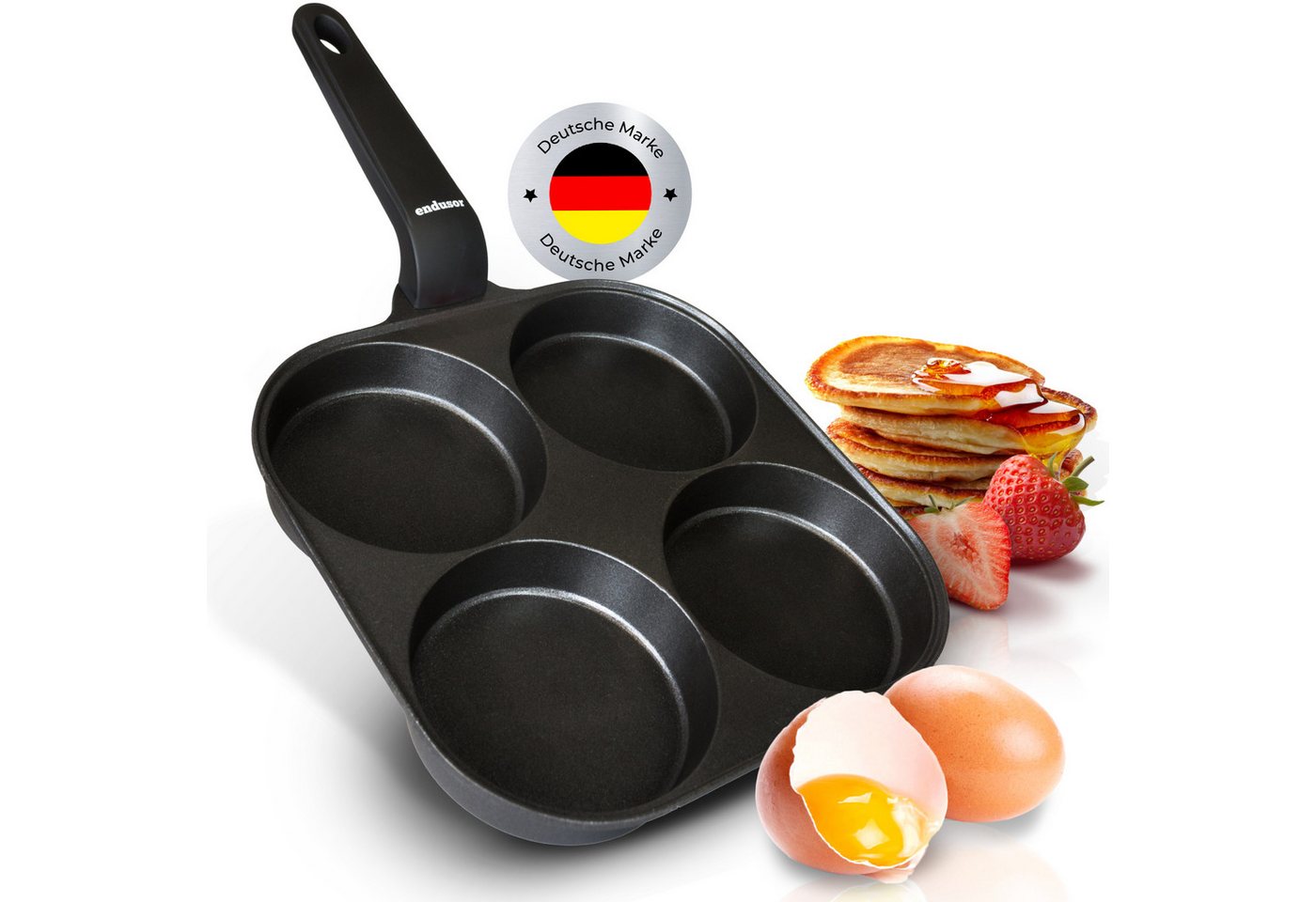endusor Bratpfanne Spiegeleipfanne & Pancake Pfanne (21 cm), Aluminiumguss (Alle Herdarten auch Induktion), Antihaft-Beschichtung, Eisenkernboden, für Spiegelei Pancakes & Mehr