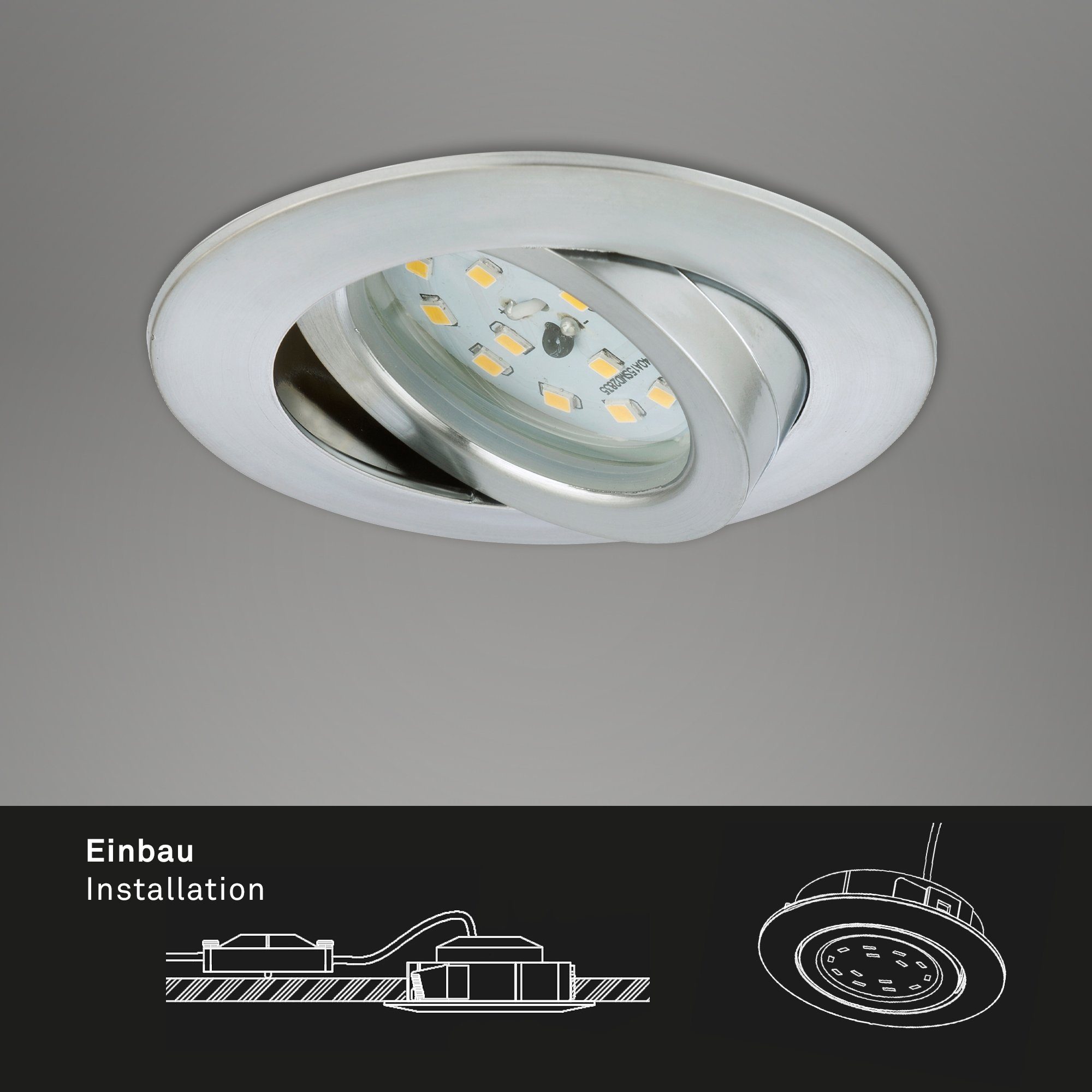 Warmweiß, SET LED dimmbar IP23 8,2cm Ø verbaut, Briloner 7296-039, fest LED schwenkbar Einbauleuchte Einbauleuchte Leuchten