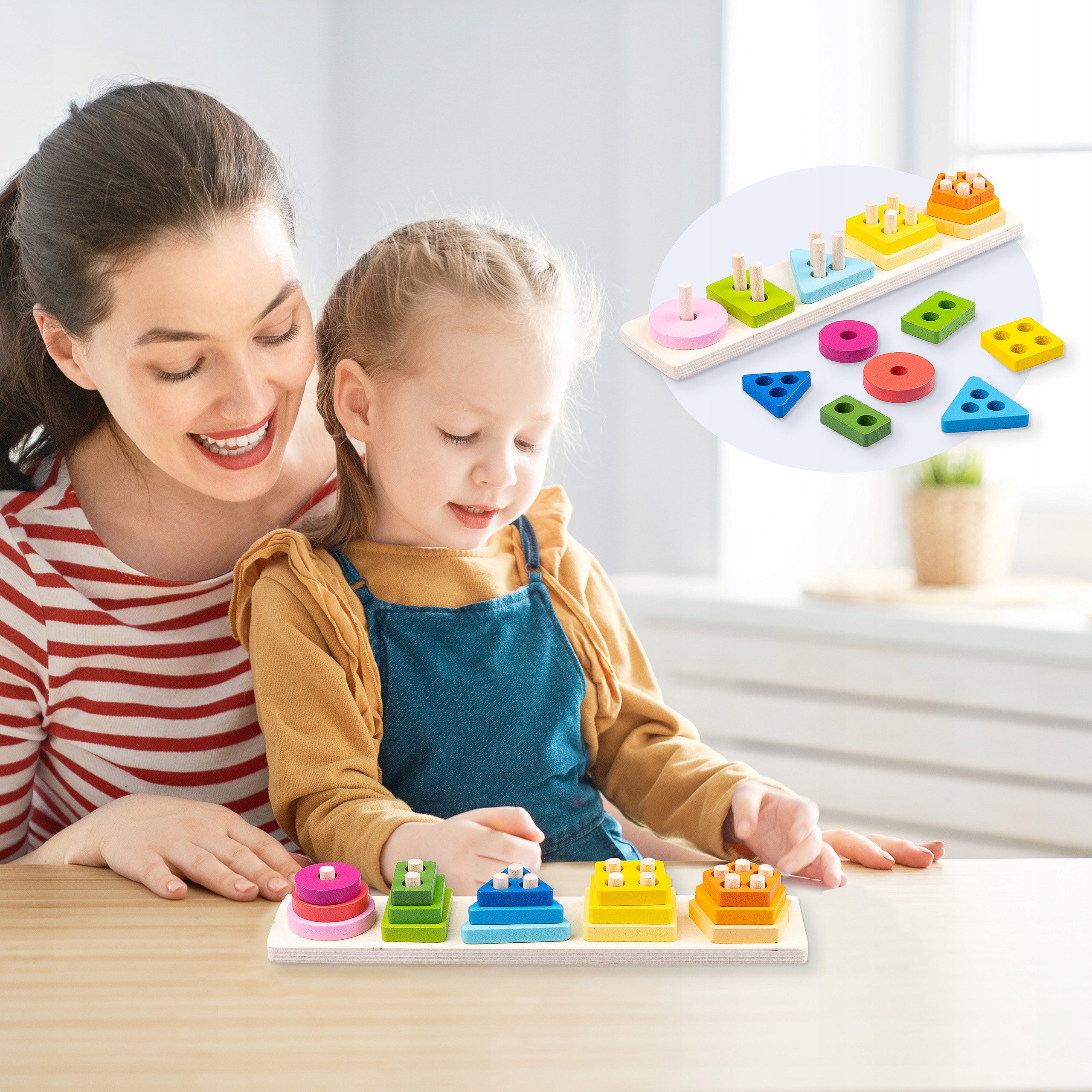 kinderplay Lernspielzeug Holz-Sortierpuzzle Montessori – Lernspielzeug ab 2 Jahren – Formen & F