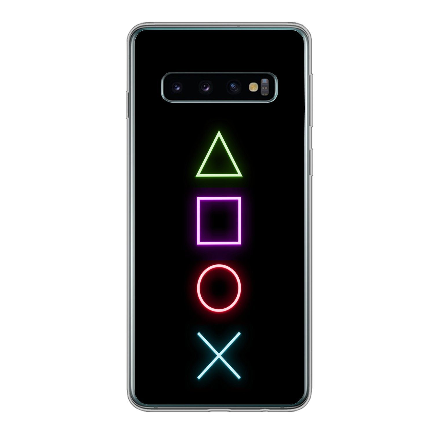 MuchoWow Handyhülle für Samsung Galaxy S10 Gaming - Neon - Konsole - Schwarz - Controller, Phone Case, Silikon, Schutzhülle Dünn