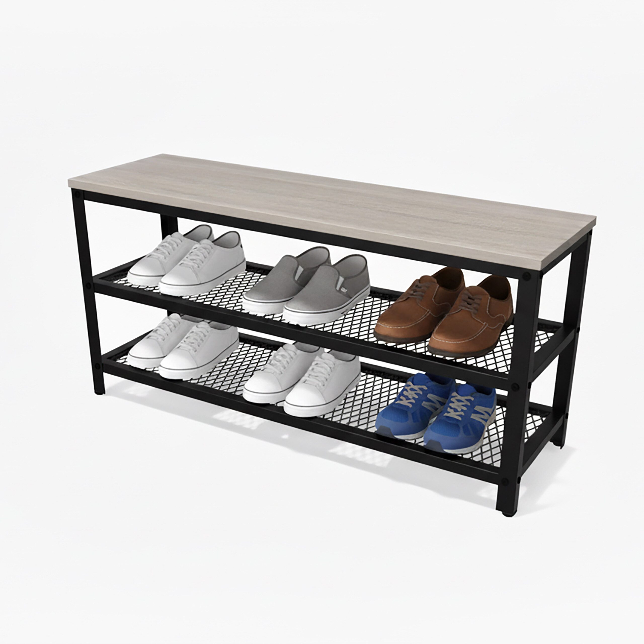relaxdays Schuhregal Schuhbank mit 2 Schuhablagen, Schwarz-Grau günstig online kaufen
