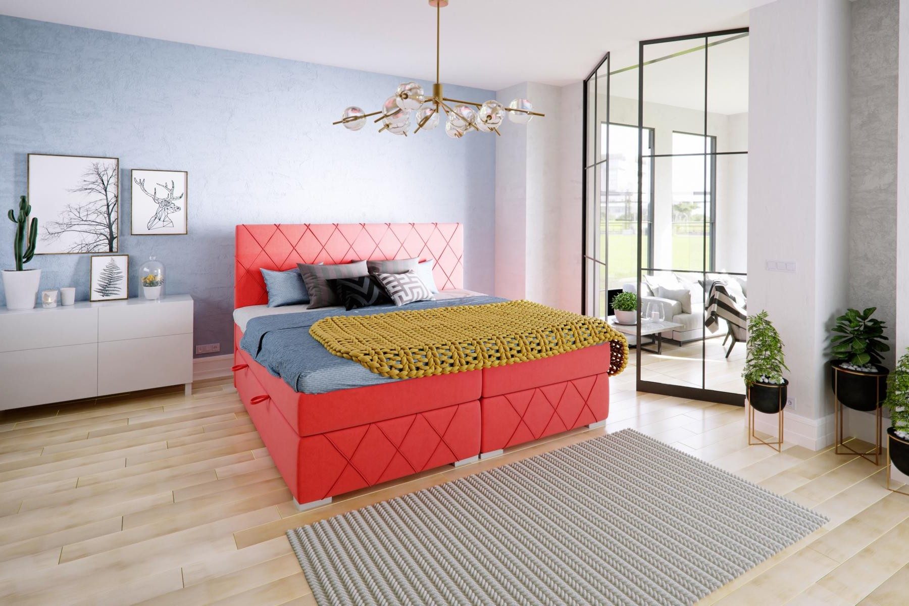Xlmoebel Boxspringbett Boxspringbett in Rot mit Bettkasten und luxuriösem Textilbezug (1-St., Boxspringbett 4069424842548), Hergestellt in Europa