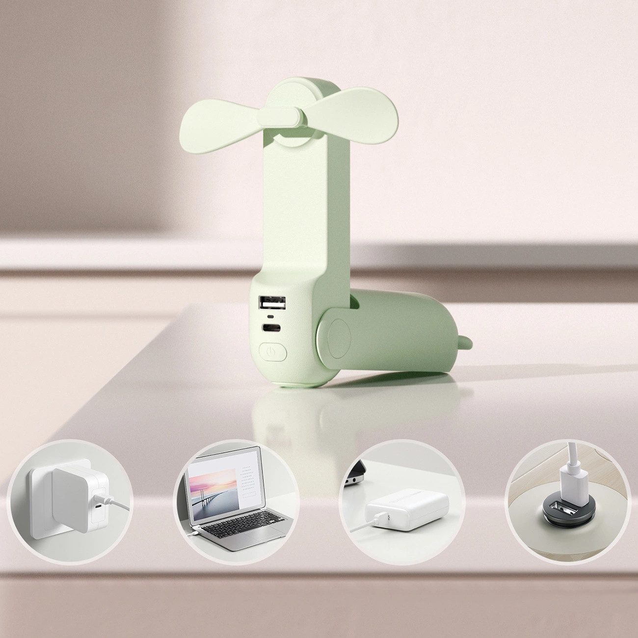 Jisulife Handventilator Life8, 3-in-1: Ventilator, Taschenlampe und Powerbank