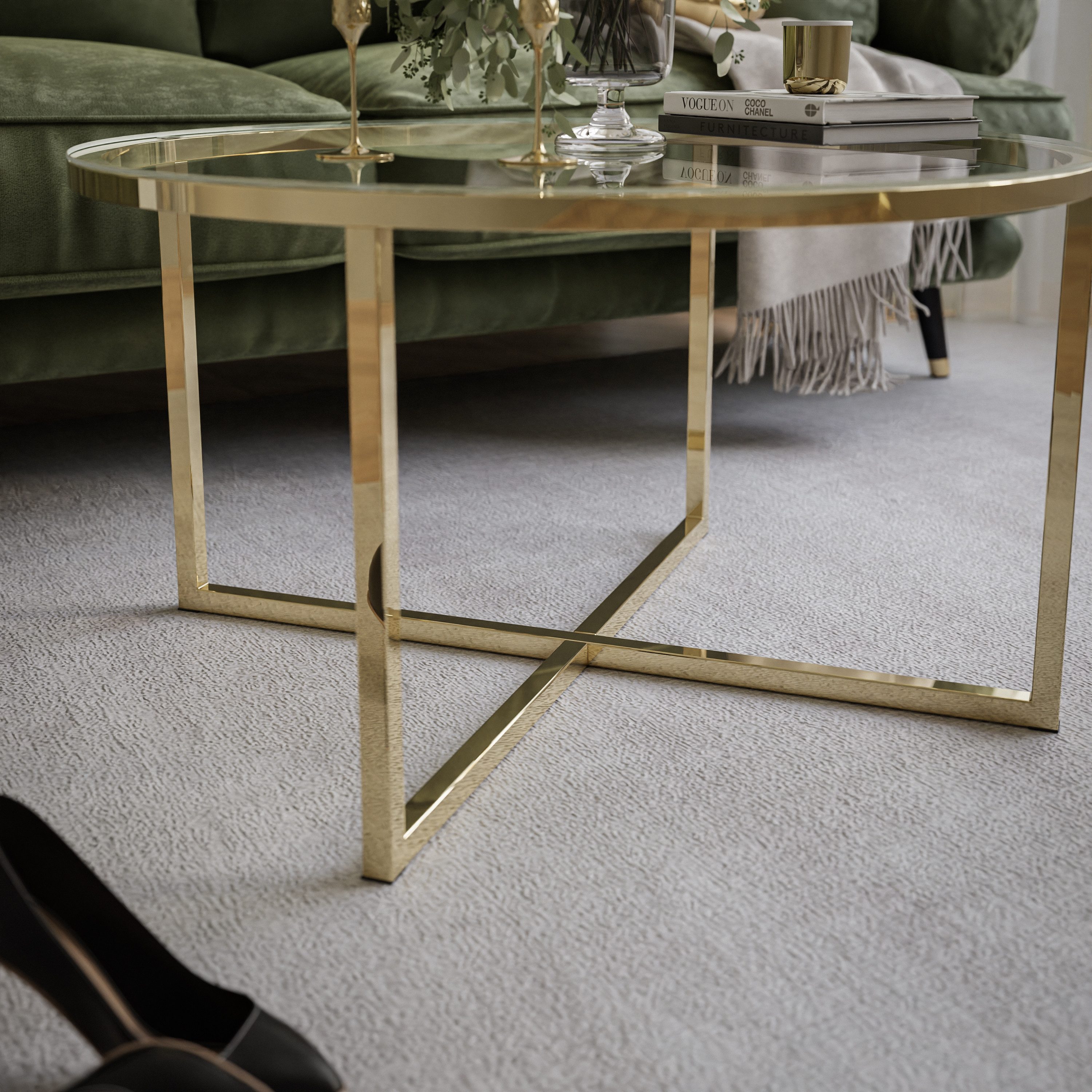 Lookway Couchtisch CIRI-X runder Couchtisch mit Glasplatte und goldenem Gestell (1 Tisch), Durchmesser: ⌀70 cm – Bild 5 von 5