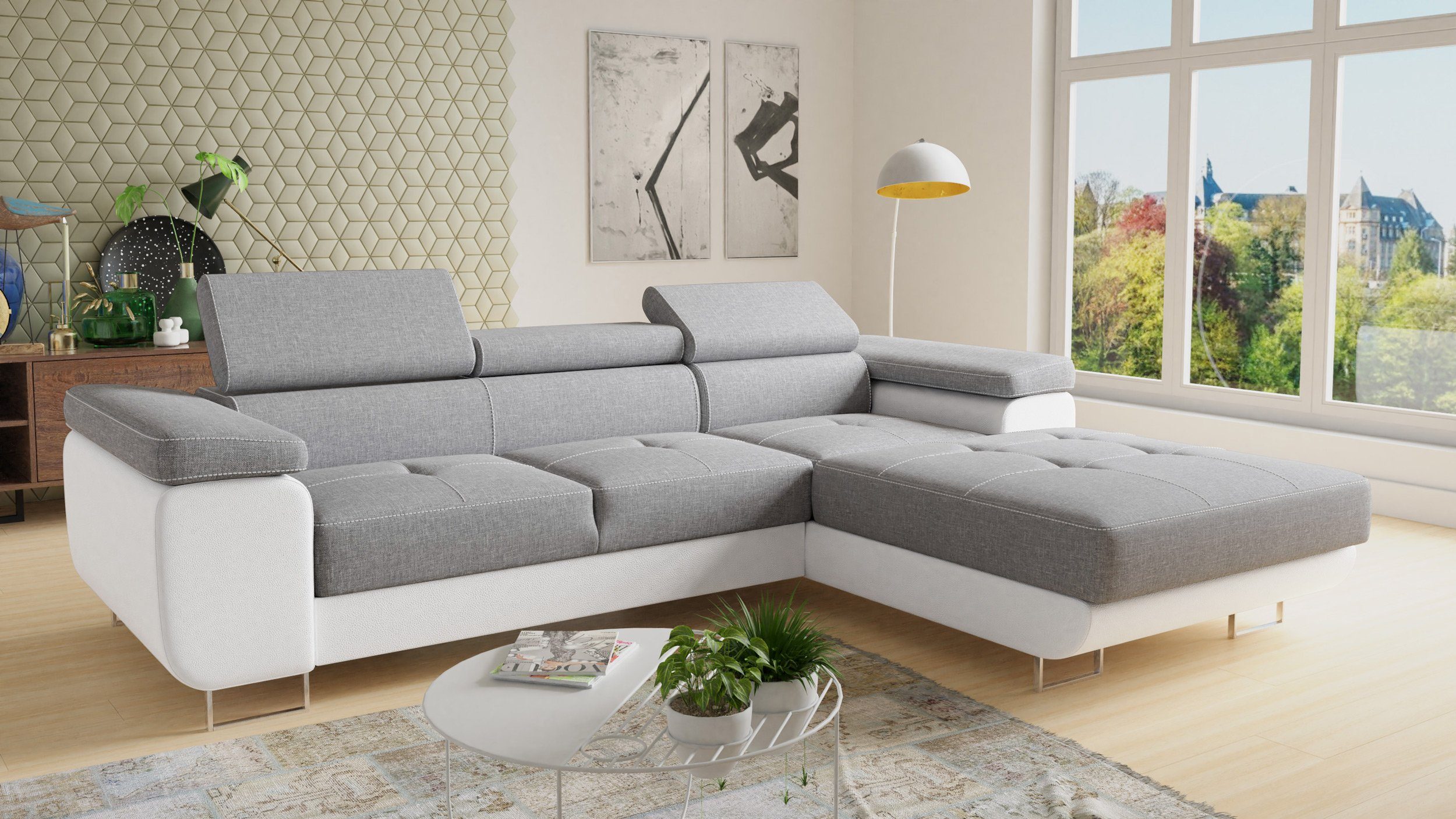 Sofnet Ecksofa Divo, mit Schlaffunktion und Bettkasten, Schlafsofa mit einstellbare Kopfstützen - Wohnlandschaft