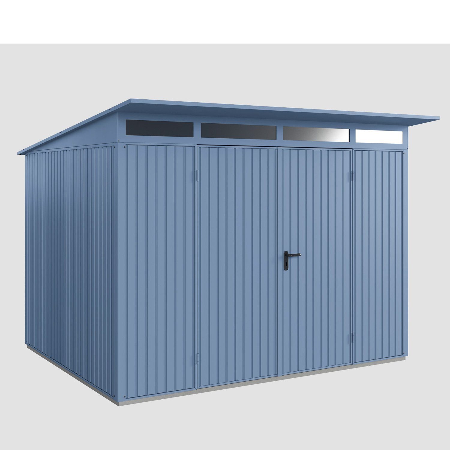 Hörmann Ecostar Gerätehaus Metall-Gerätehaus Trend mit Pultdach Typ 3, 2-flüglige Tür taubenblau