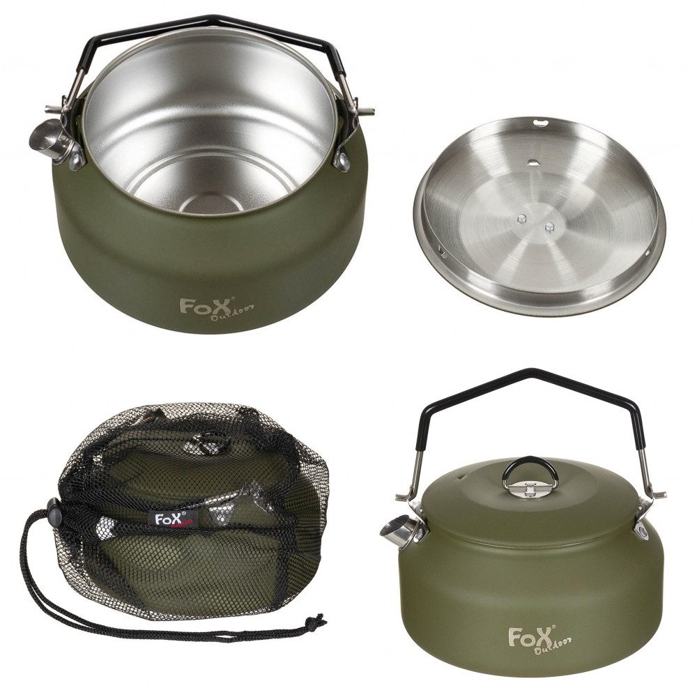 MFH Kanne FoxOutdoor Wasserkessel, oliv, Edelstahl, ca. 1 l, 1,0 l, (Packung)