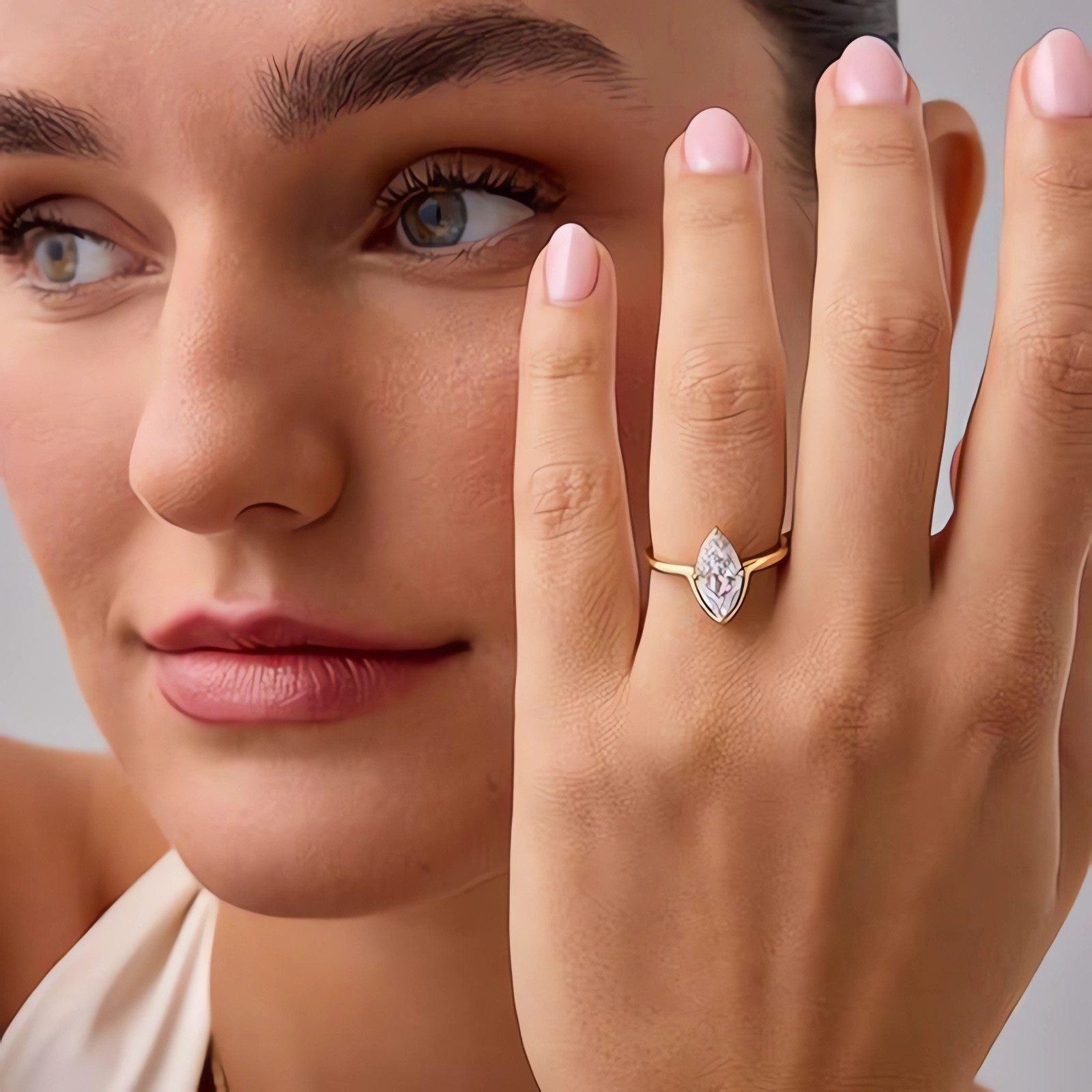 Jumpeak Diamantring Labordiamant 1.5 Karat, Diamantring, Geschenk für Frau, Eheringe, IGI, Marquise-Form Diamant, D VVS 2EX, Ring Gold Damen 585 Echtgold