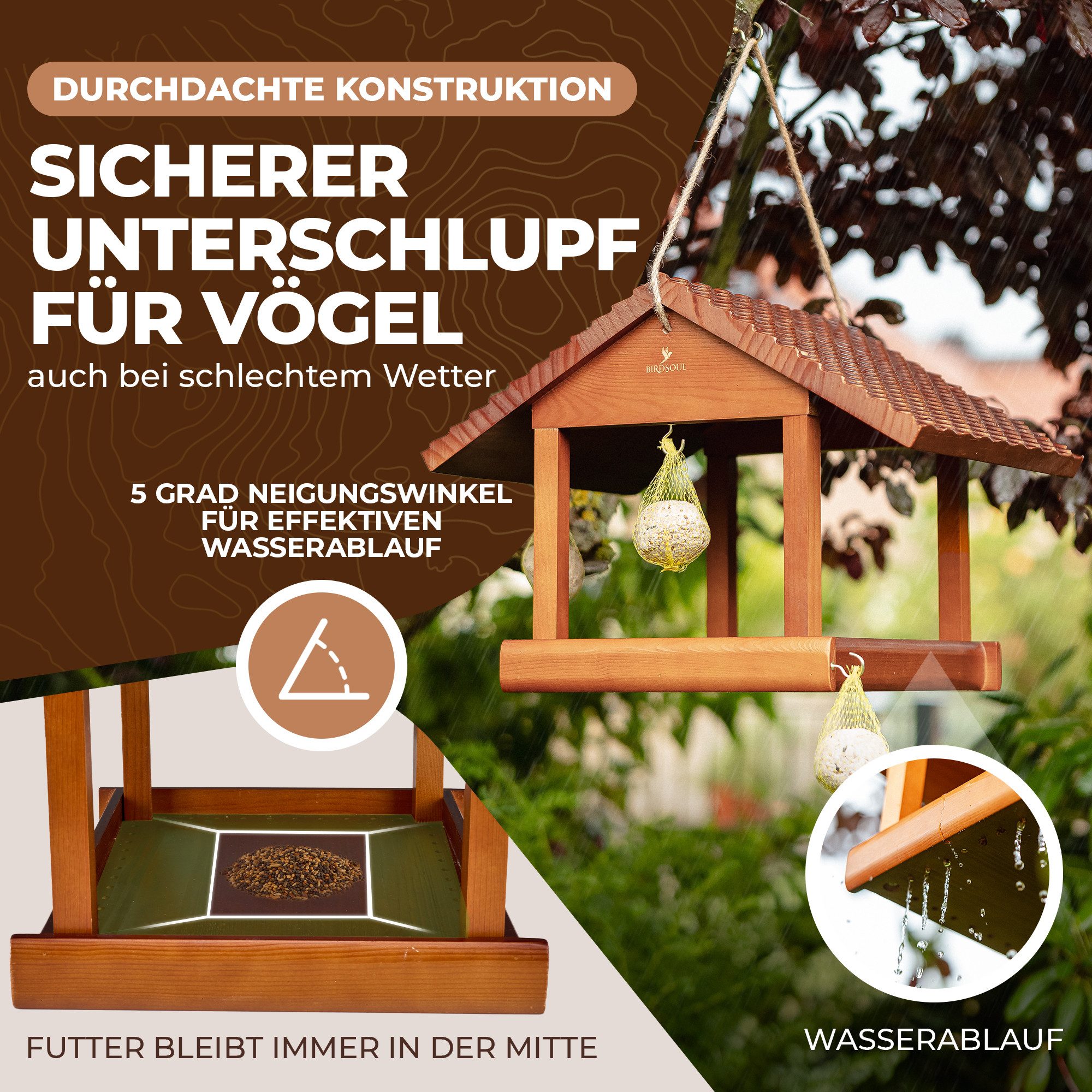 BIRDSOUL Vogelhaus Nordic, Wasserableitendes Design und mit hochwertiger, handwerklicher Optik.