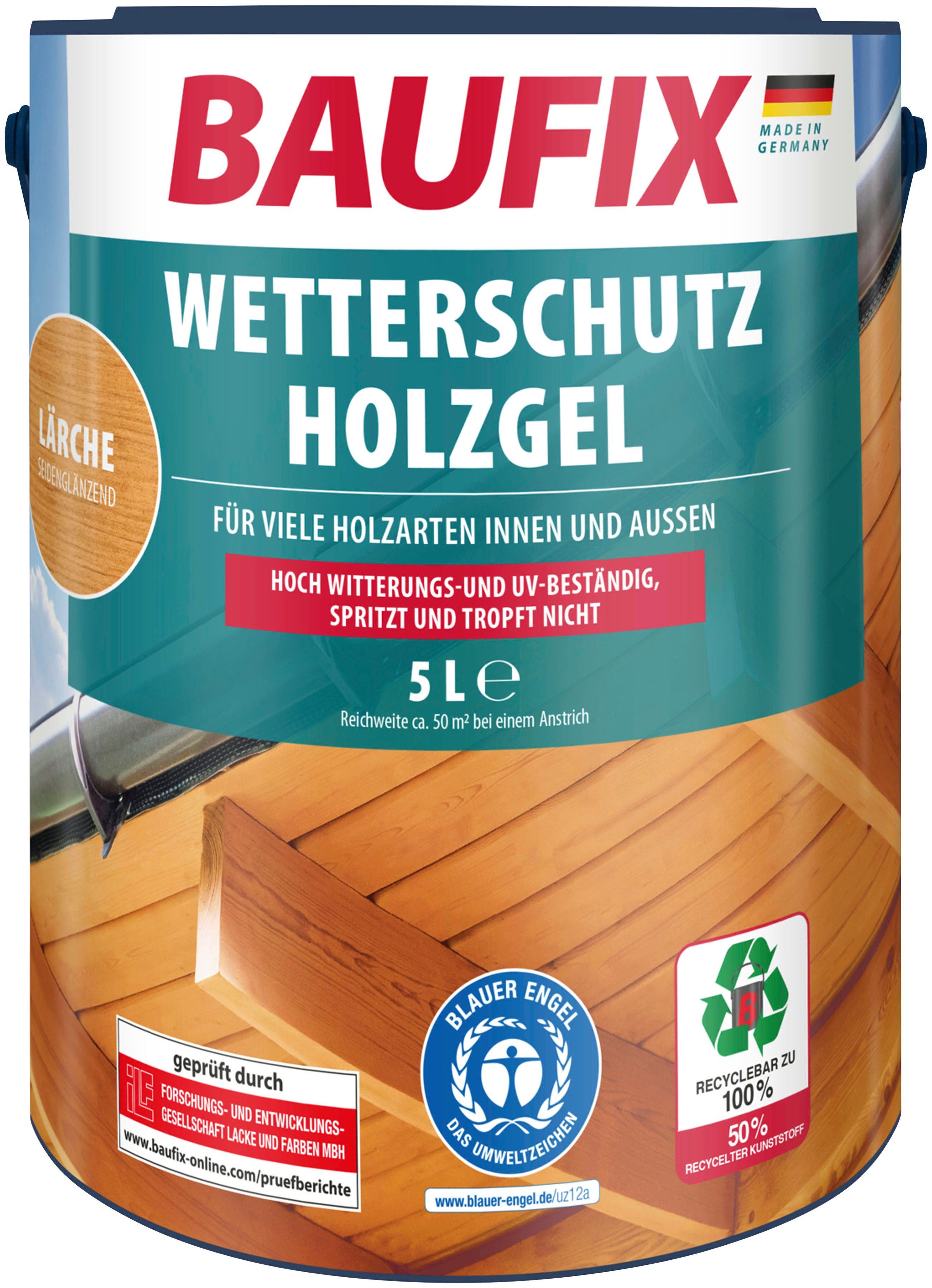 Baufix Holzschutzlasur Wetterschutz-Holzgel, wetterbeständig, UV beständig, atmungsaktiv, 5L, seidenglänzend lärche