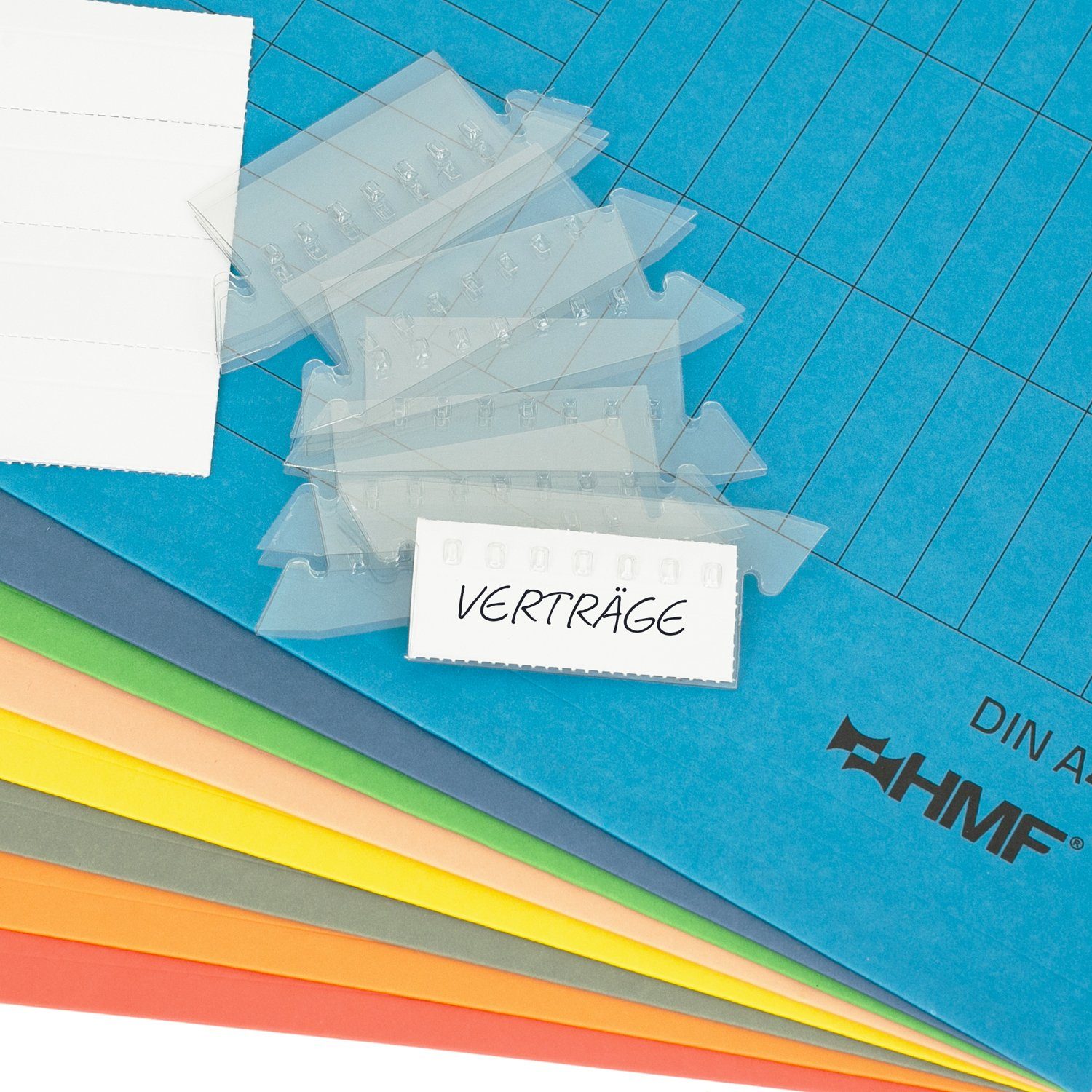 HMF Hängeregistereinsatz Hängeregister Mappen für Dokumente, Hängemappen DIN A4 (8 St., Set, versch. Farben), mit Vollsichtreitern inkl. Beschriftungsschilder, 31,4 x 24 cm, Bunt