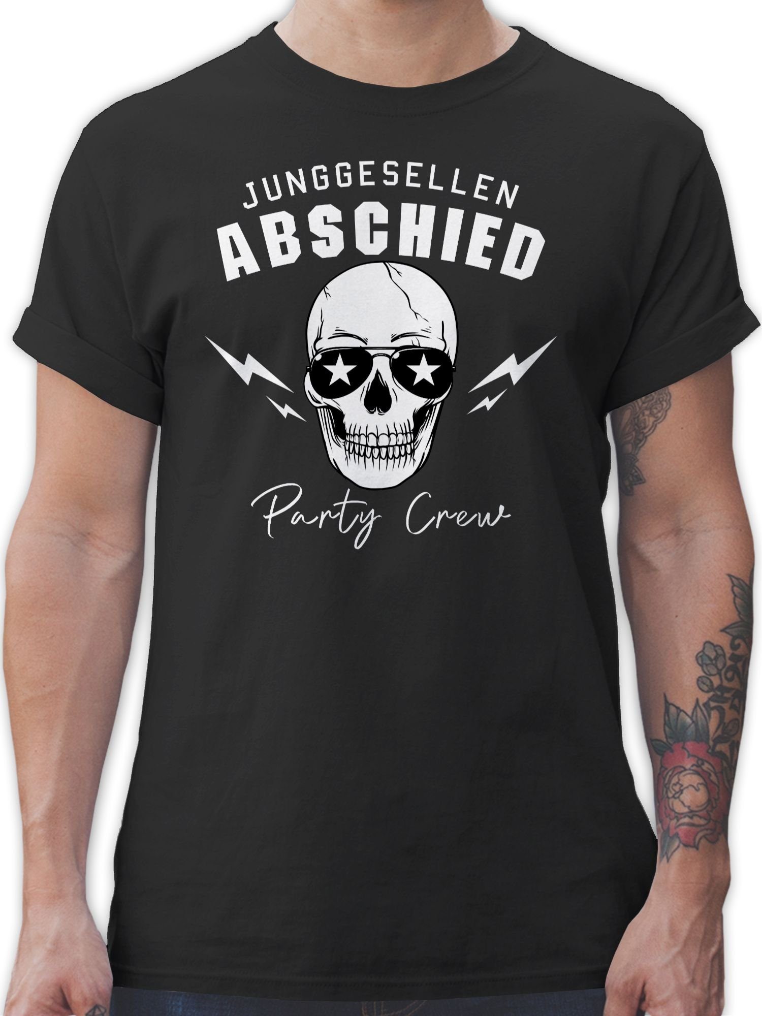 T-Shirt weiß Männer Crew Abschied Party 01 Totenkopf Junggesellen Schwarz JGA Shirtracer