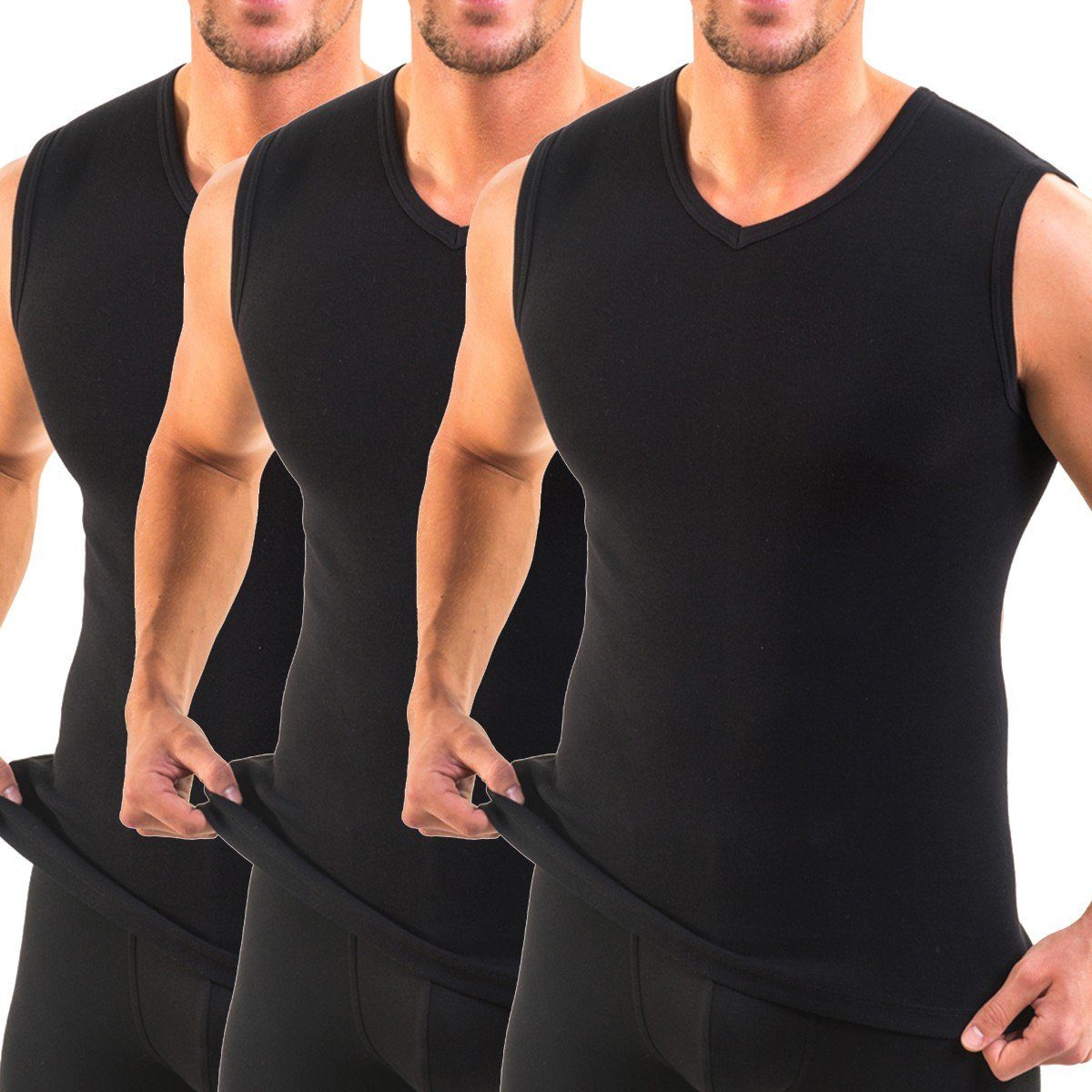 HERMKO Achseltop 3050 3er Pack Herren Muskelshirt V-Ausschnitt aus 100% Bio günstig online kaufen