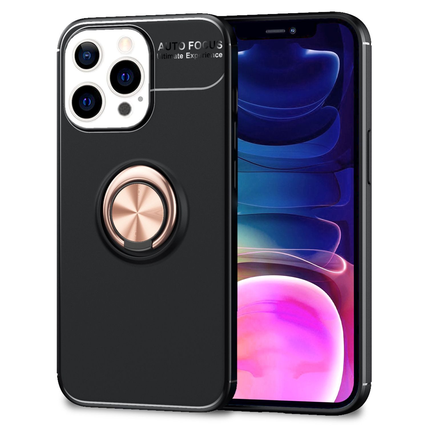 Nalia Smartphone-Hülle Apple iPhone 13 Pro Max 17 cm (6,7 Zoll), Matte Ring Silikon Hülle / 360 Grad Ring / Standfunktion / Rutschfest