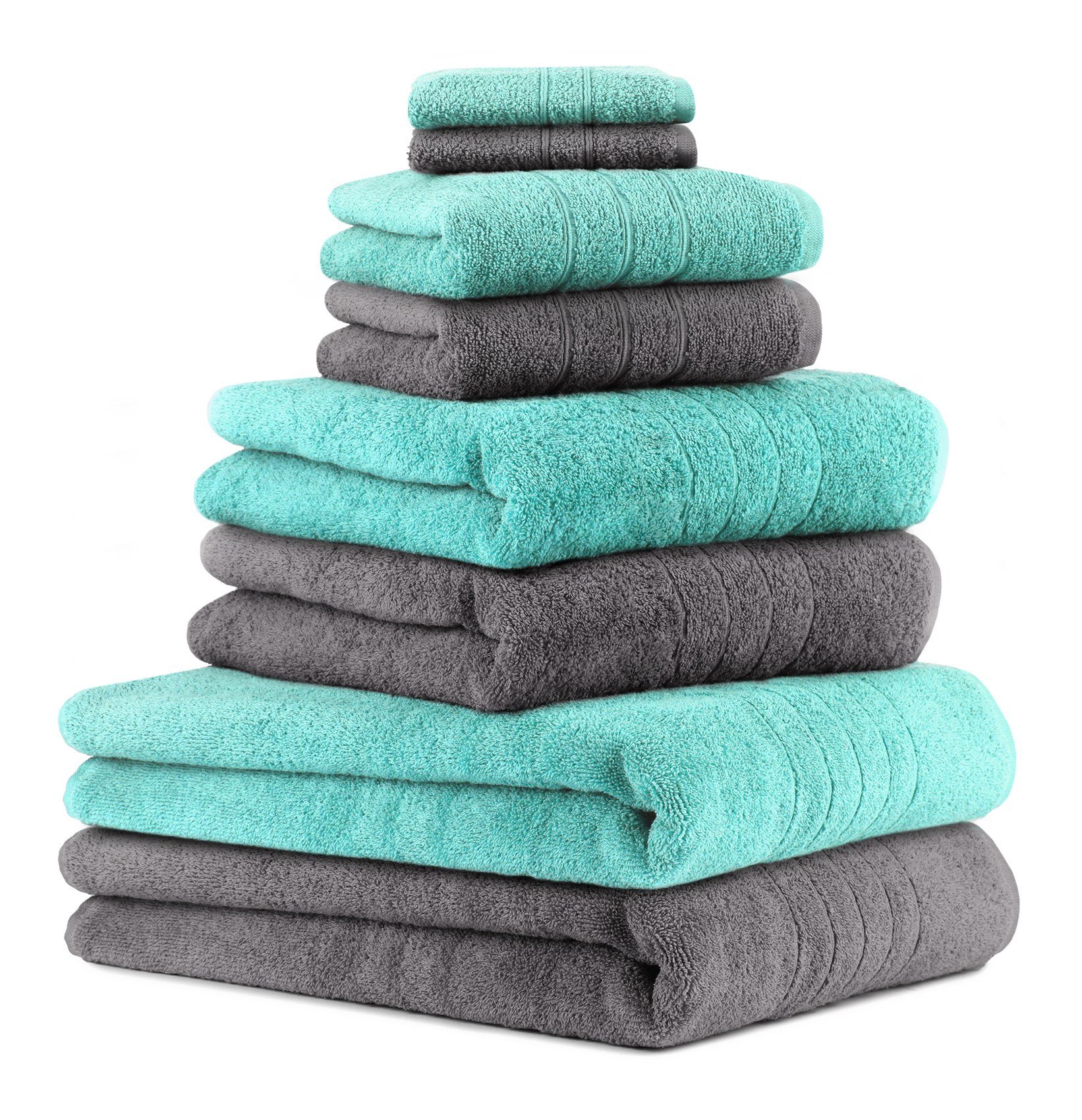 Betz Handtuch Set 8-TLG. Handtuch-Set Deluxe Farbe anthrazit grau und türkis, 100% Baumwolle (Set, 8-St)