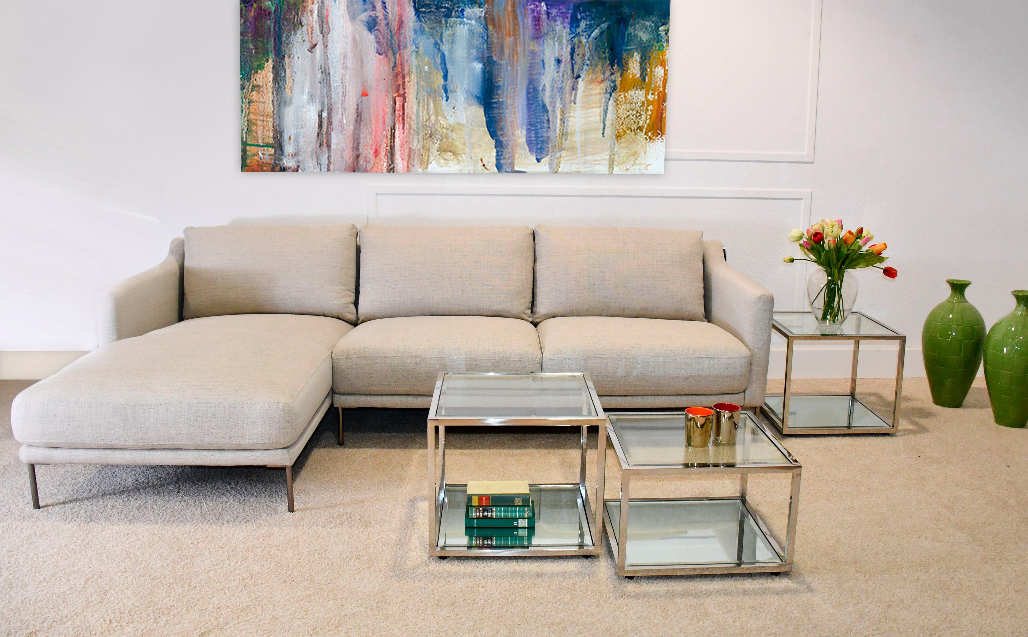 Leonique Ecksofa Denver, 2 Teile, Ecksofa, L-Form links, Stoff beige, abwaschbar, ca. 269x158x44 cm