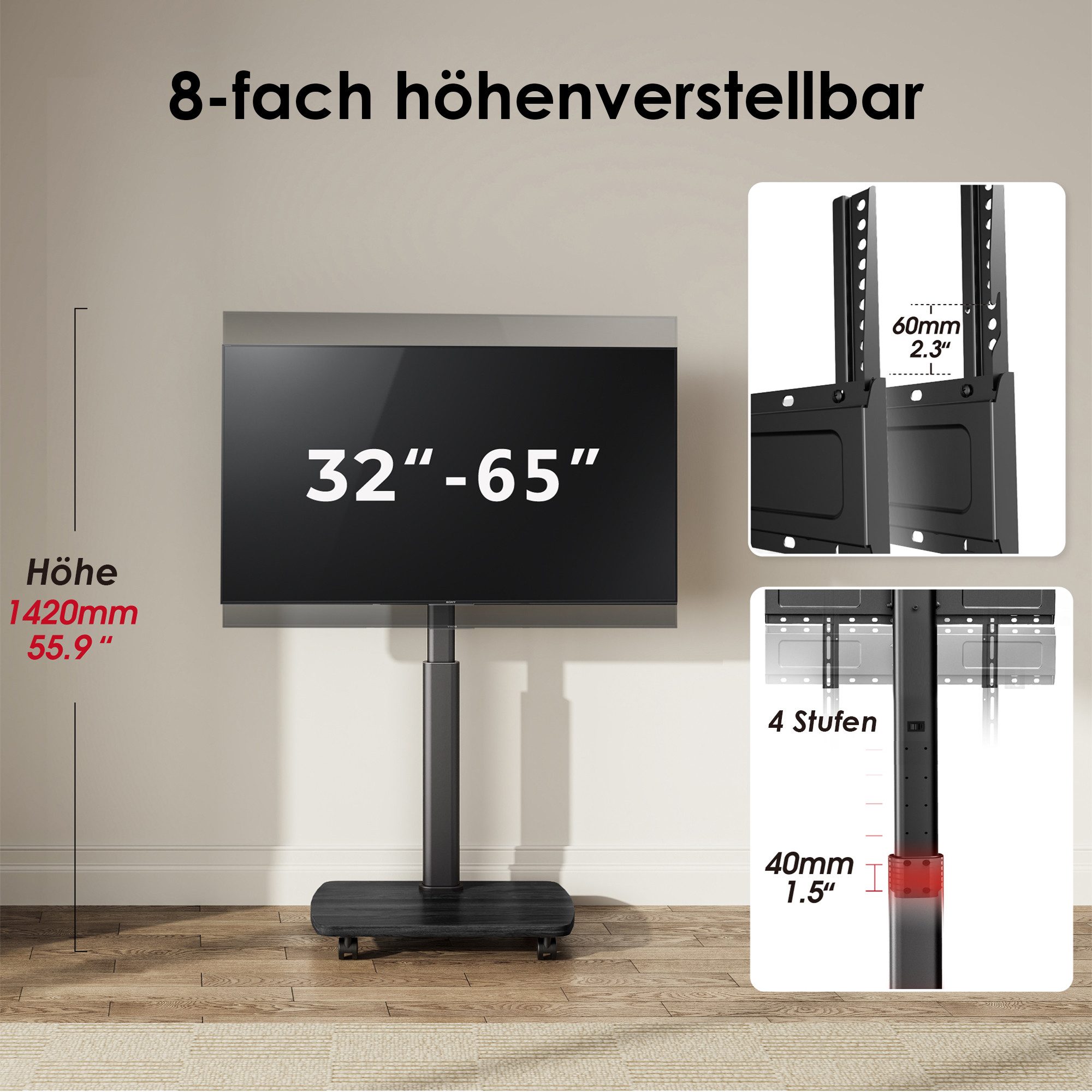 AOKCOS TV-Ständer, (bis 65 Zoll, mit Holzbasis)