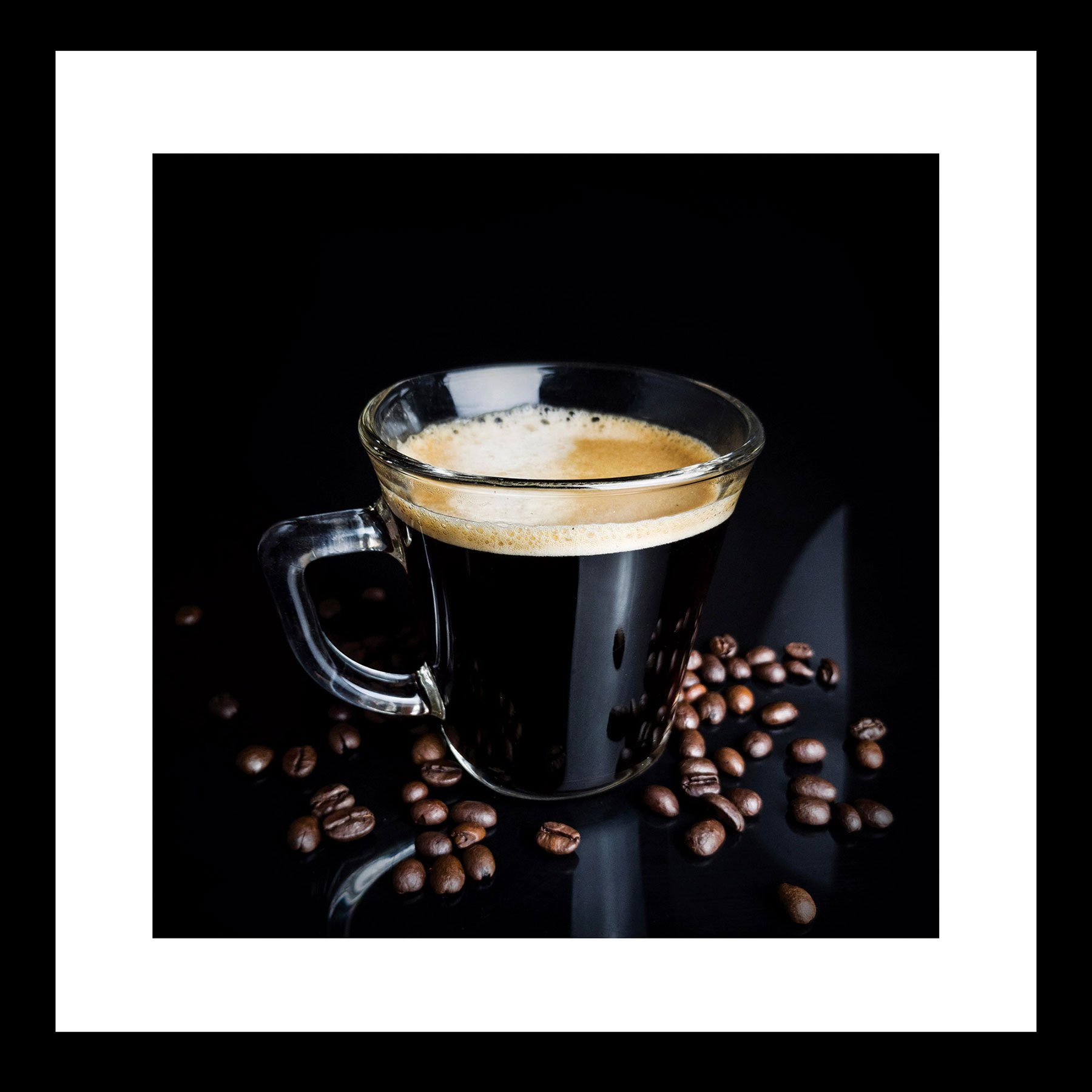 Glasbild Levandeo® Glas Kaffee 30x30cm Glasbild, Weiß Tasse Wandbild Wanddeko Schwarz