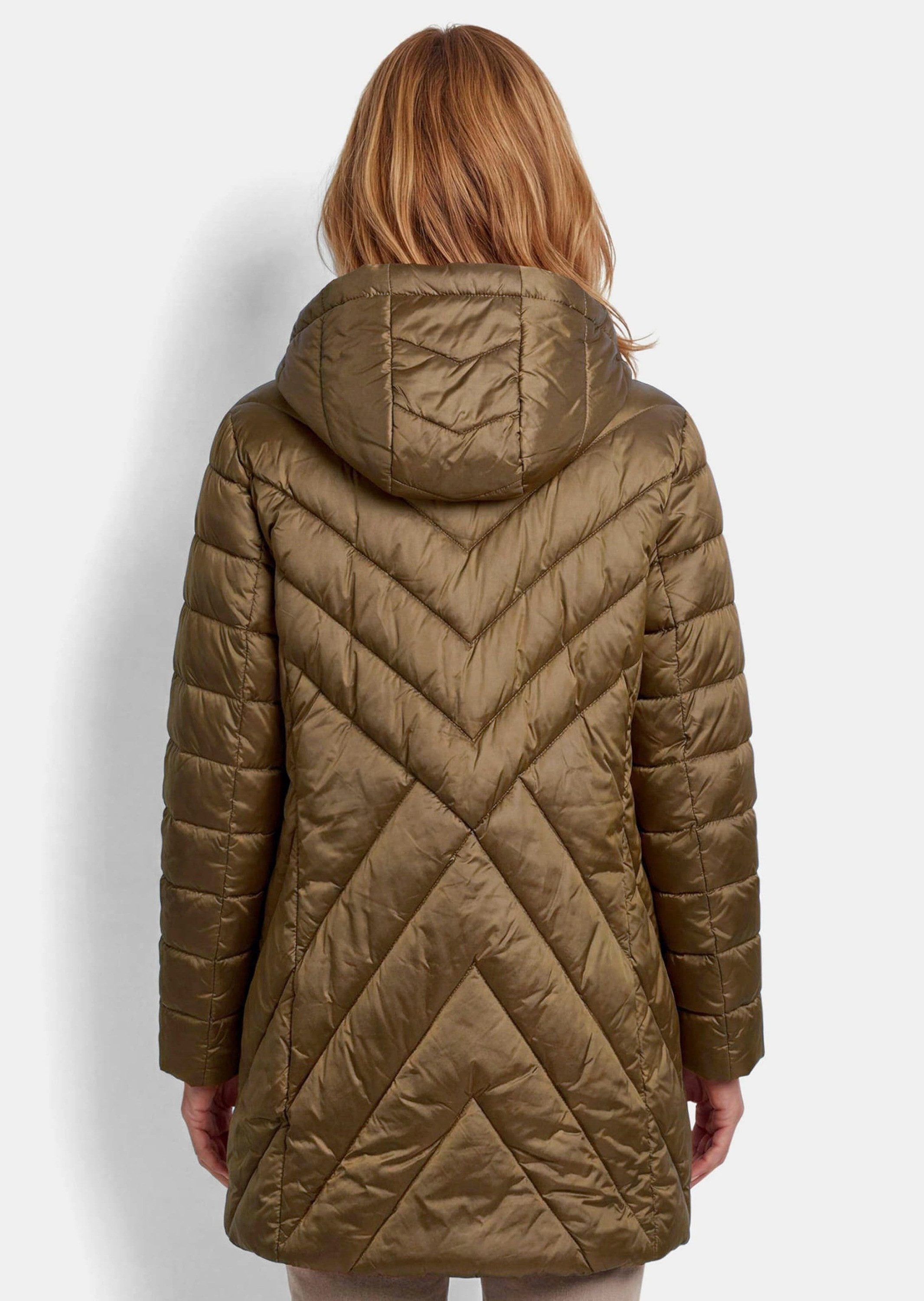 GOLDNER Outdoorjacke Kurzmantel mit Kapuze und Stehkragen Wattierte Steppjacke mit taillenformender Optik und Reißverschluss