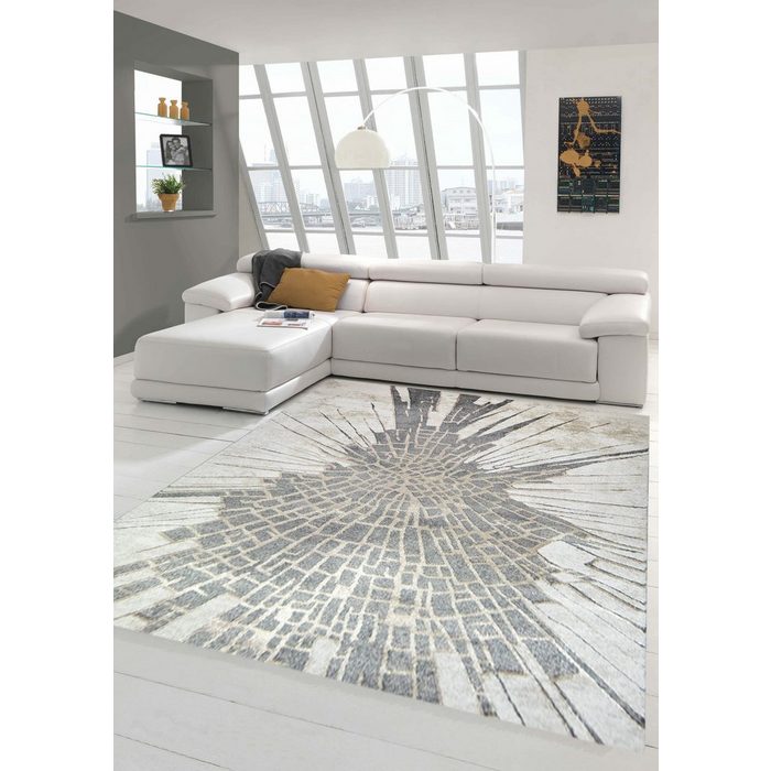 Teppich Teppich modern Designer Teppich Wohnzimmer Teppich abstrakt in grau creme beige Teppich-Traum rechteckig Höhe: 13 mm