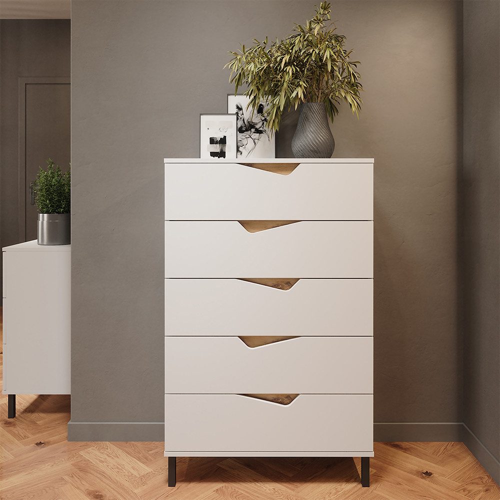 Vicco Kommode Marelle, Weiß/Artisan, 76 x 120 cm mit 5 Schubladen (1 St)