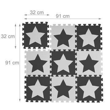 relaxdays Spielmatte 18 x Puzzlematte Sterne weiß-grau