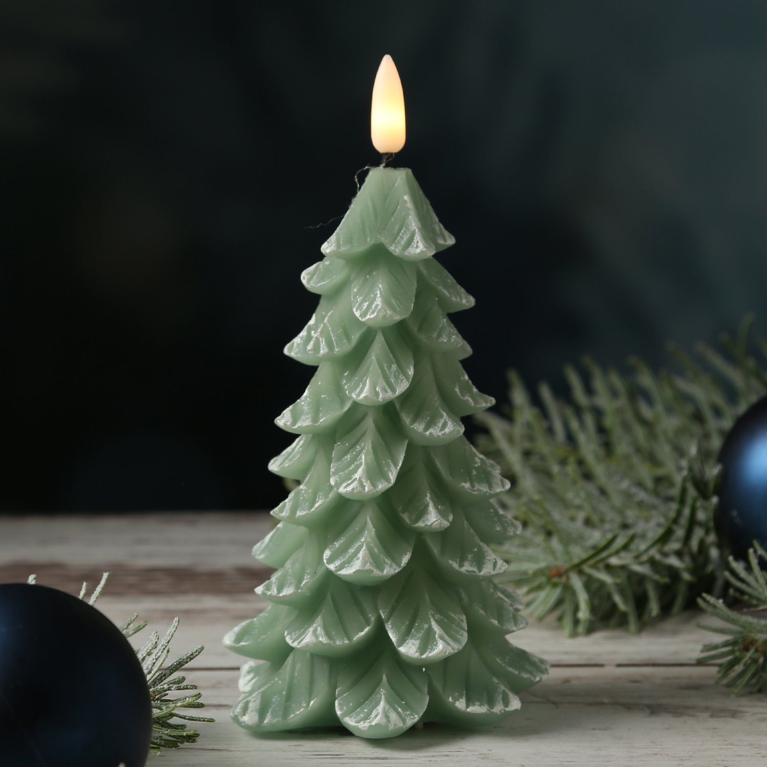 MARELIDA LED-Kerze Tannenbaum Weihnachtsbaum Baumform Echtwachs H: 16cm  Timer grün (1-tlg)