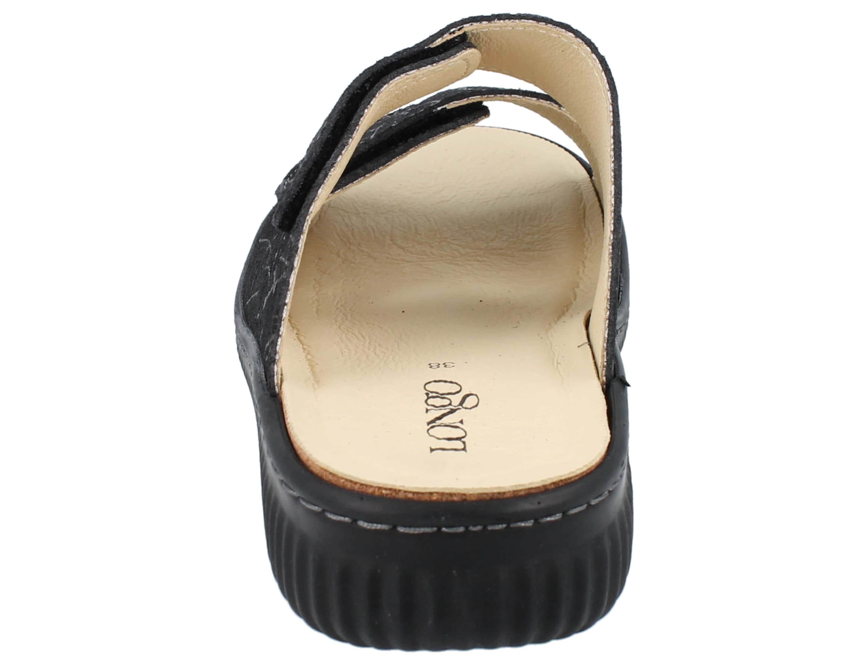 Longo LONGO Damen Pantolette schwarz bedrucktes Nubukleder - Größe: 37 Pantolette