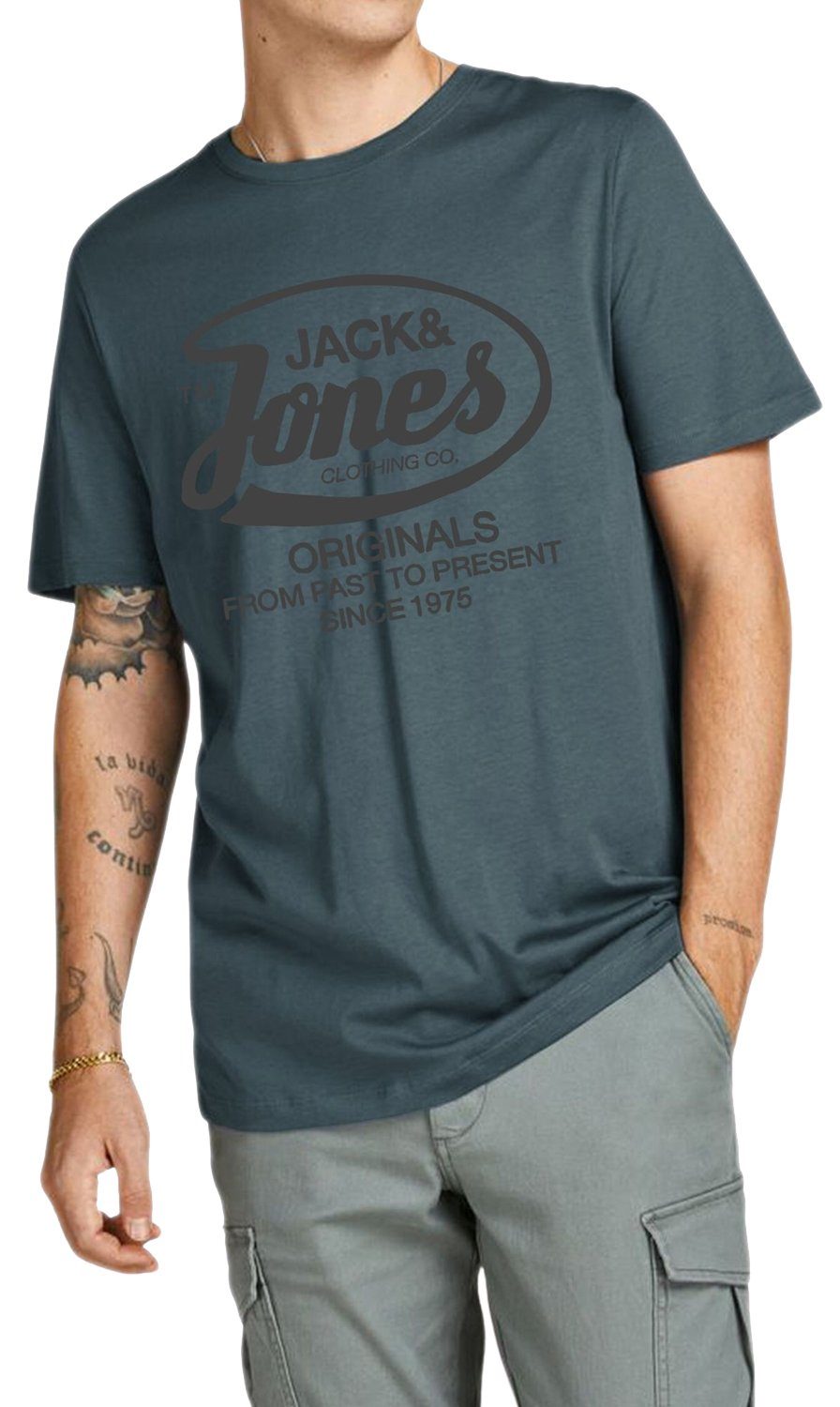 Sonderaktion Jack & Jones T-Shirt OPT11 Print-Shirt Fit mit Dark Slate Rundhalsausschnitt Regular