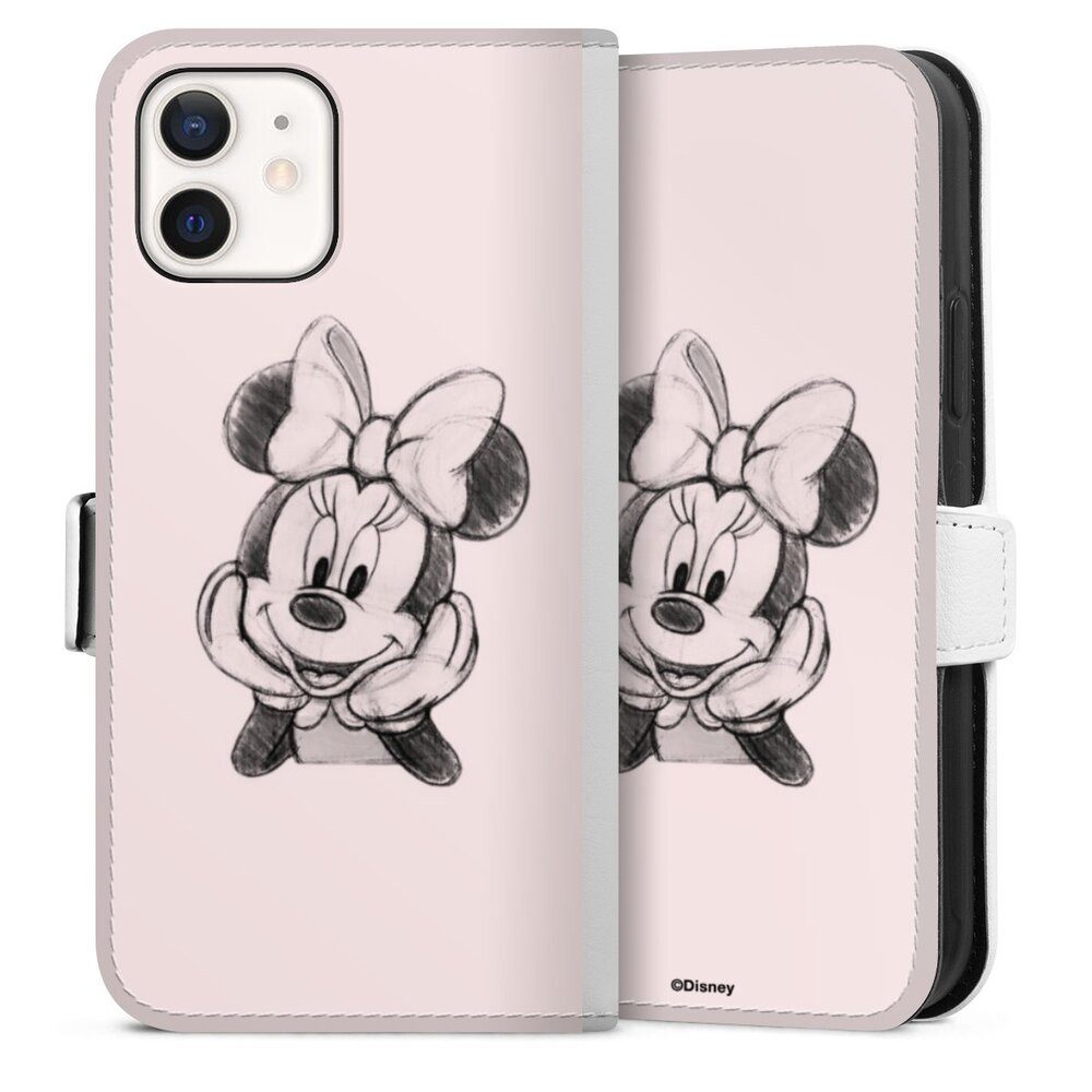 DeinDesign Handyhülle Minnie Mouse Offizielles Lizenzprodukt Disney Minnie Posing Sitting, Apple iPhone 12 Hülle Handy Flip Case Wallet Cover Handytasche Leder