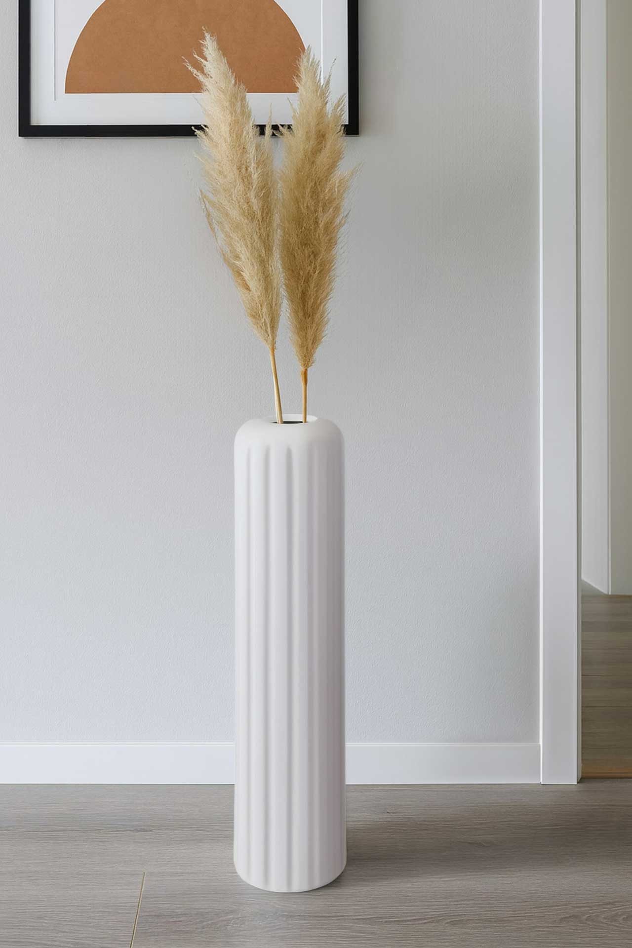 VIVANNO Bodenvase Fiberglas VERTA Säule - Wellenweiß Matt Mit Muster (1 St), 20x80 cm