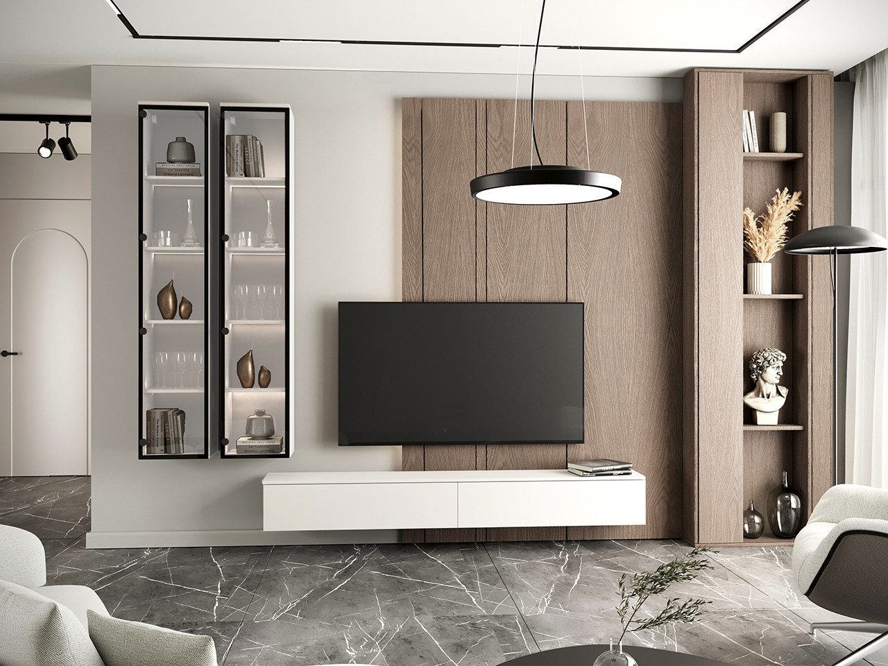 Wohnwand Medienwand FIVO 3 weiß Vitrinen TV-Lowboard