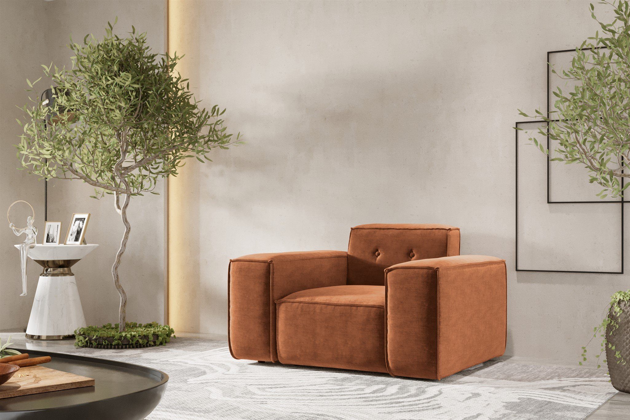 Fun Möbel Sessel Designersessel CESINA in Stoff (inkl. 1 Zierkissen, Auch als 3-2-1 Set erhältlich), Rundumbezug