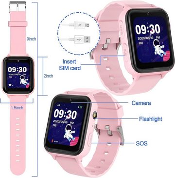 SEVGTAR Smartwatch (1,54 Zoll), für Kinder 4G Videoanruf Uhr WiFi + GPS Anrufe Schulmodus SOS-Funktion