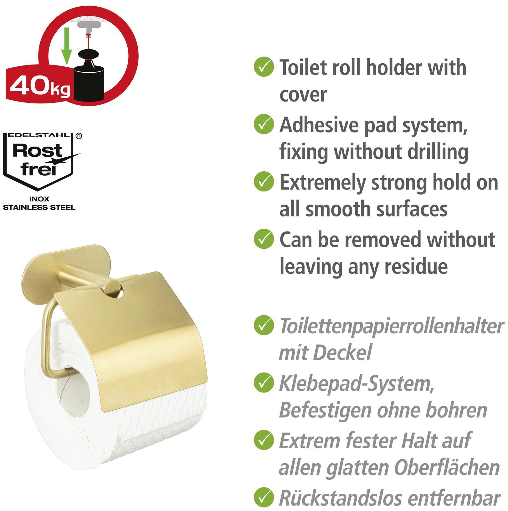 WENKO Toilettenpapierhalter Turbo-Loc®, mit Deckel, Bohren ohne Befestigen