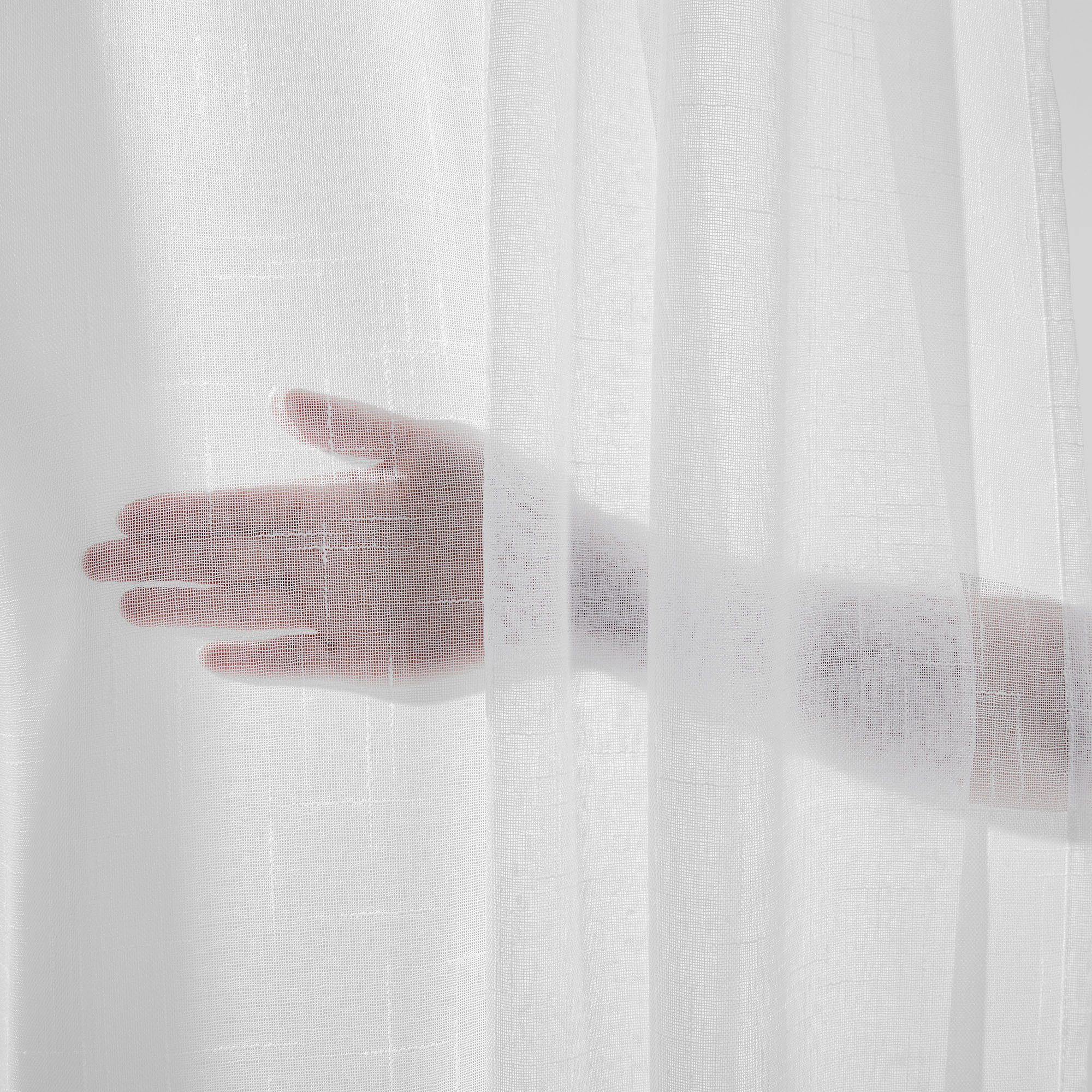 Deconovo Vorhang Voile Leinenoptik Gardinen mit Kräuselband Gardinenschal Weiß 2er Set, Luftige Vorhänge Dekoschal Transparent Vorhang Wohnzimmer einfarbig