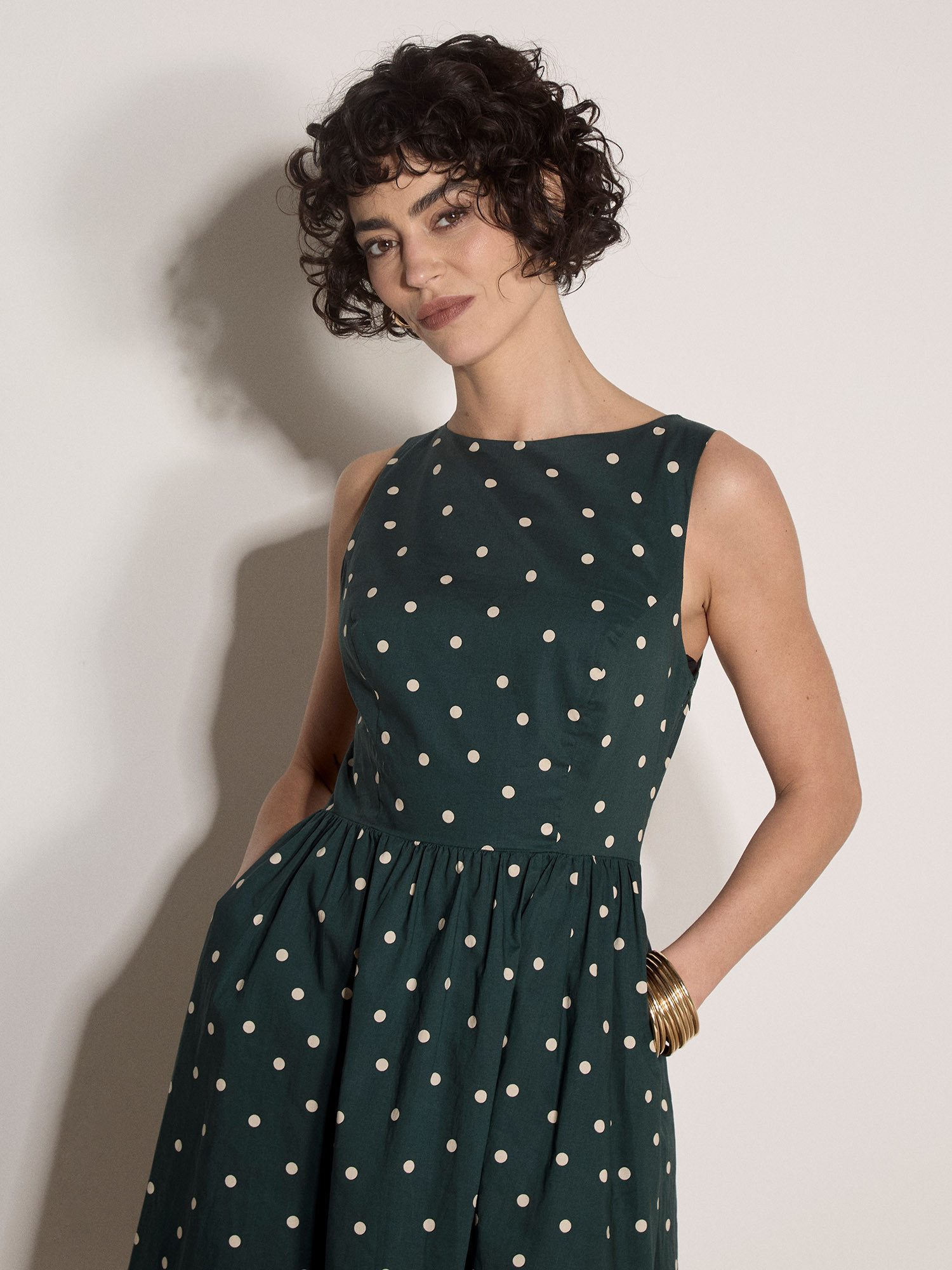 Apricot Midikleid Kleid mit Polka-Dot-Muster mit Schlüssellochausschnitt am Rücken
