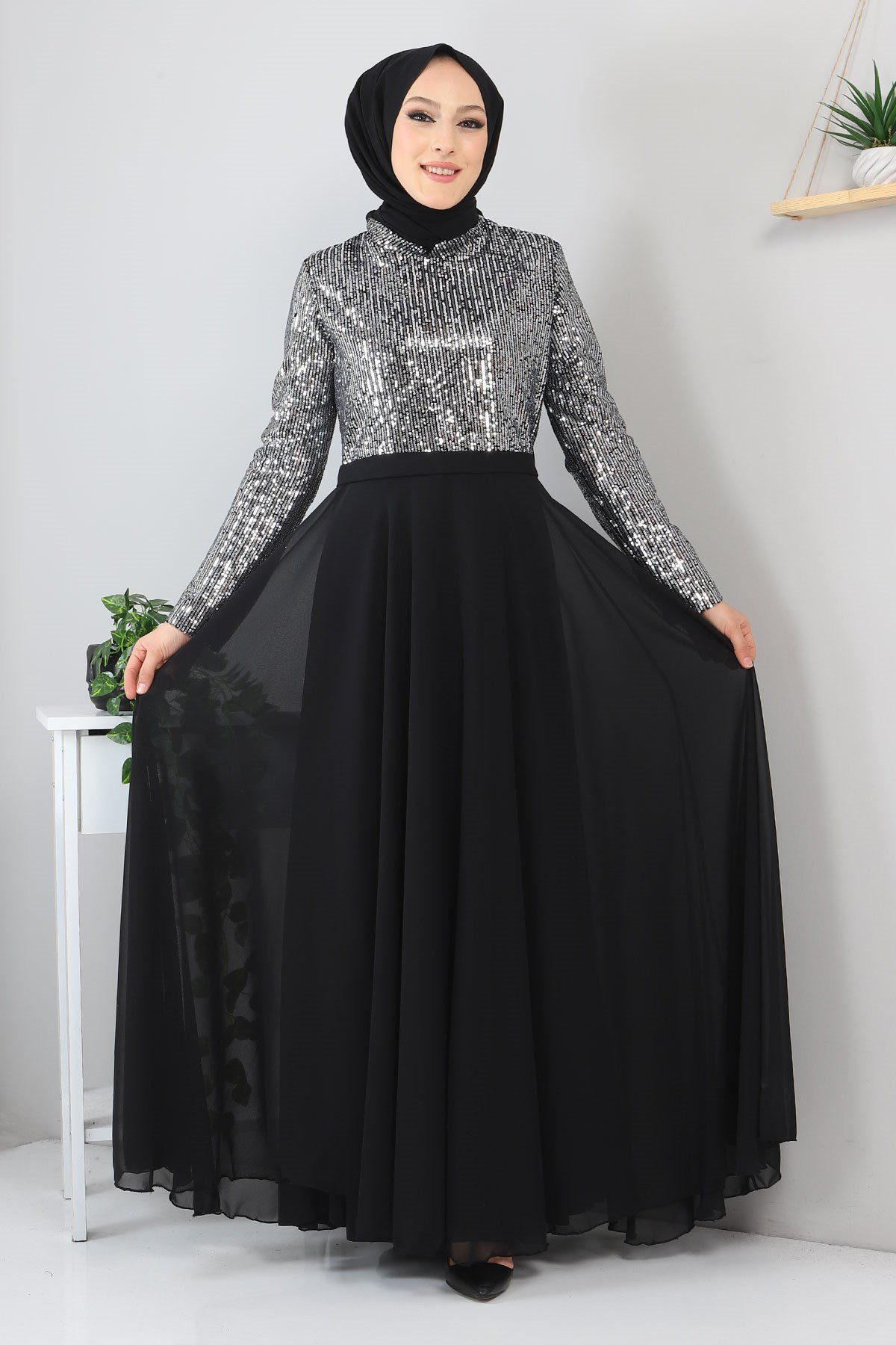 MODAMİHRAM Midikleid Chiffon Abendkleid mit Rüschen - Elbise