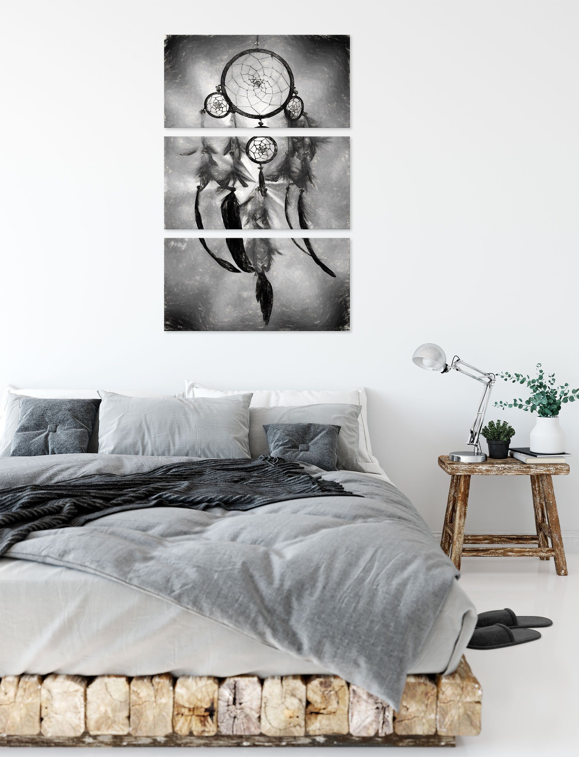 Leinwandbild Leinwandbild inkl. 3Teiler Pixxprint Indianischer Traumfänger fertig Traumfänger Zackenaufhänger Kunst Indianischer (1 bespannt, (120x80cm) St), Kunst,