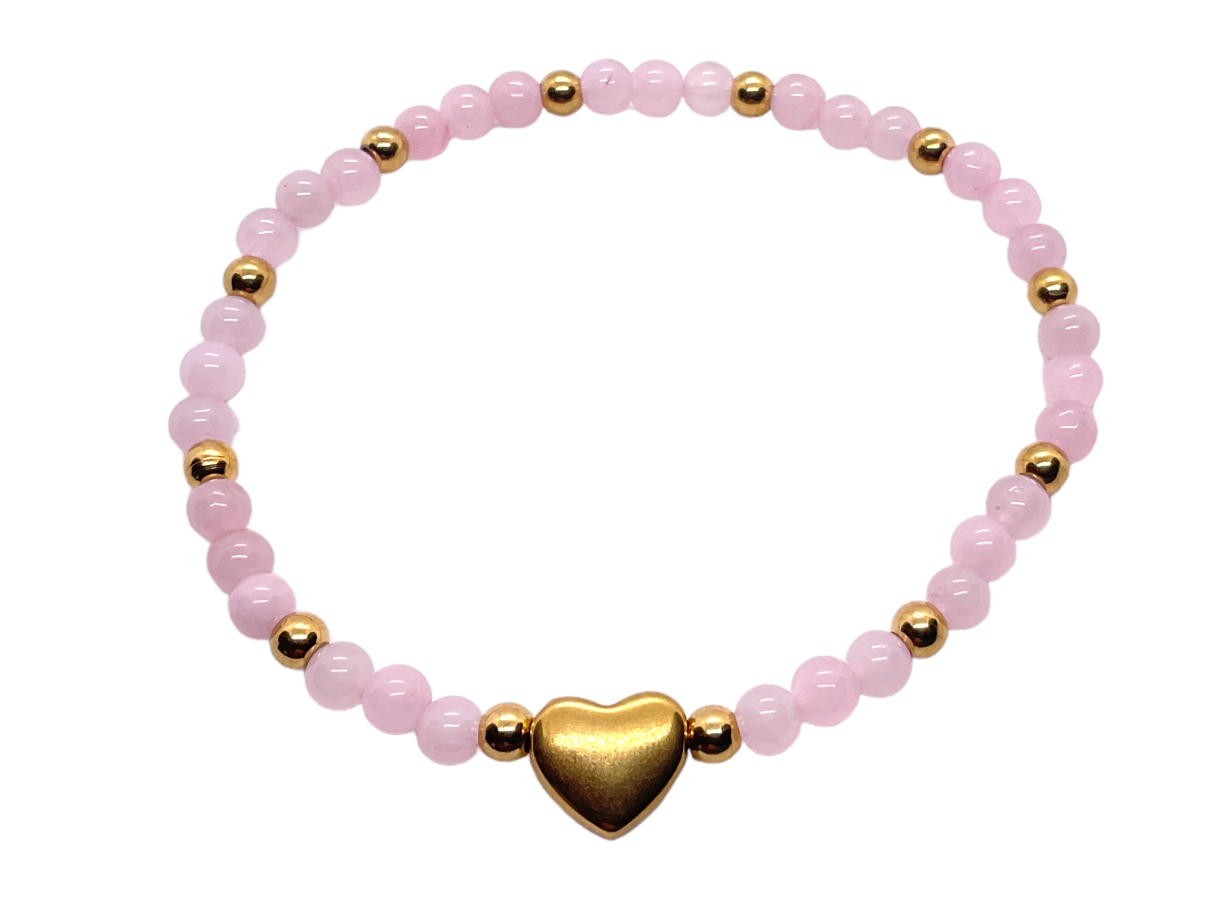 Steinfixx® Perlenarmband Rosenquarz Armband 4mm mit Messingherz und Geschen günstig online kaufen