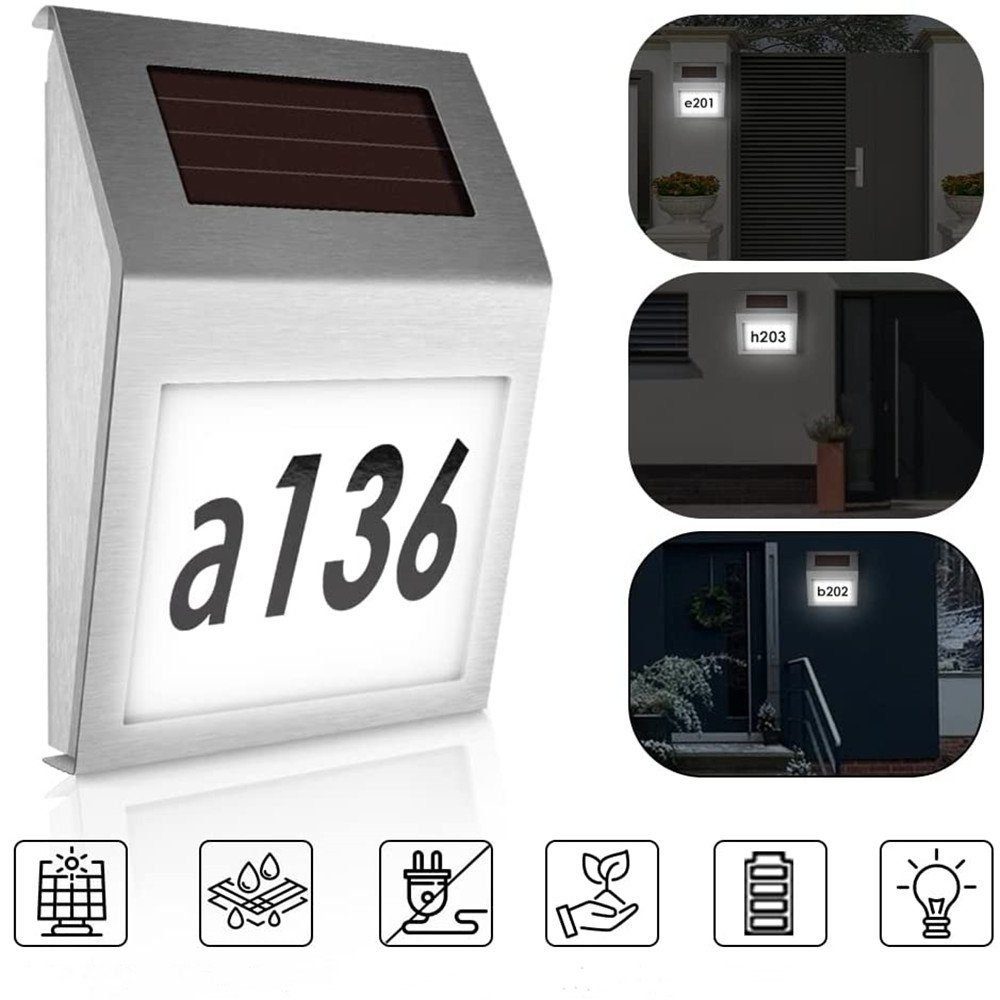 LED Buchstaben, Solarleuchte Home integriert, fest LED mit Zahlen safety Edelstahl Hausnummernlampe Tageslichtweiß